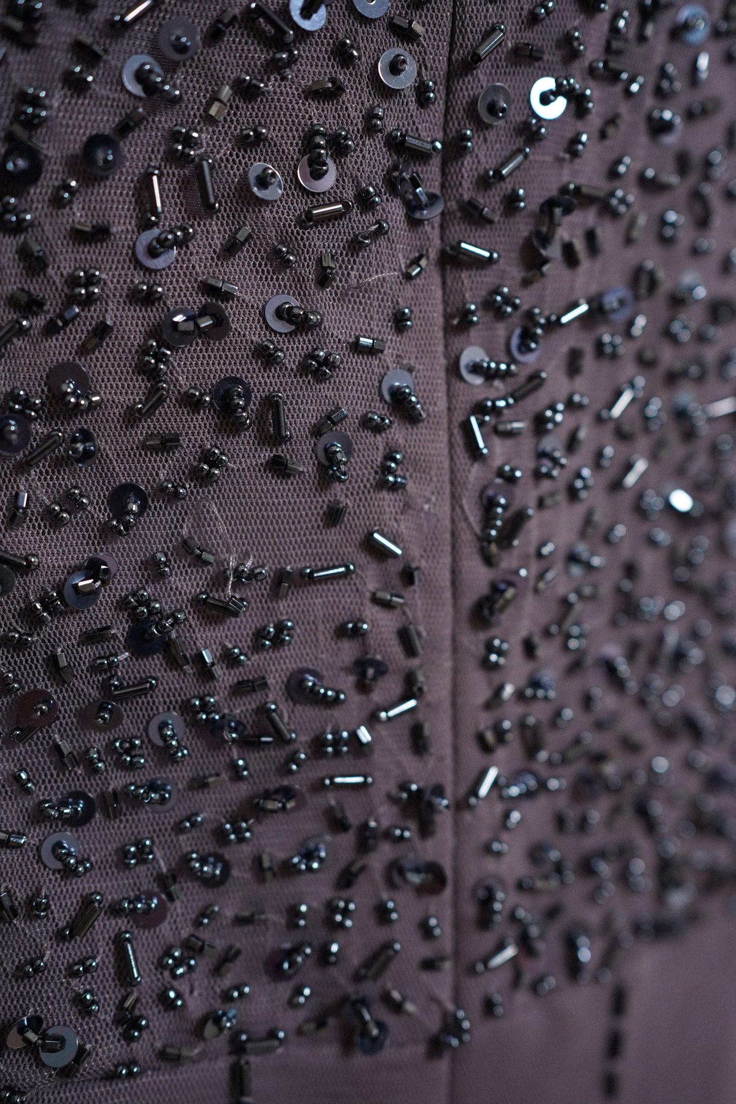 Beaded Bob Mackie Smokey Purple Gown