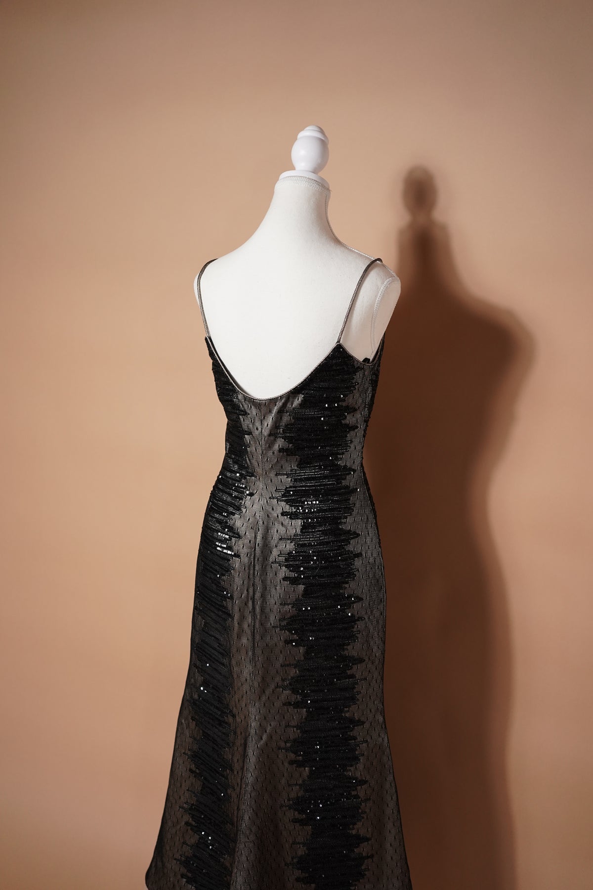 Giorgio Armani FW 1999 Runway Black Sequin Evening Gown — Angled back view of the gown