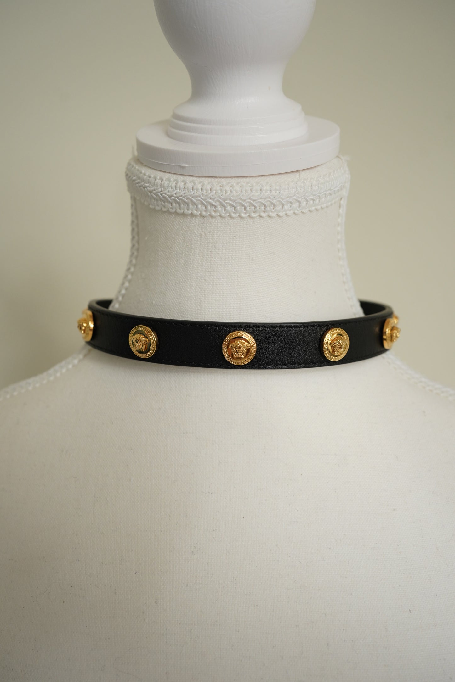Gianni Versace Black Leather Medusa Button Choker/Bracelet