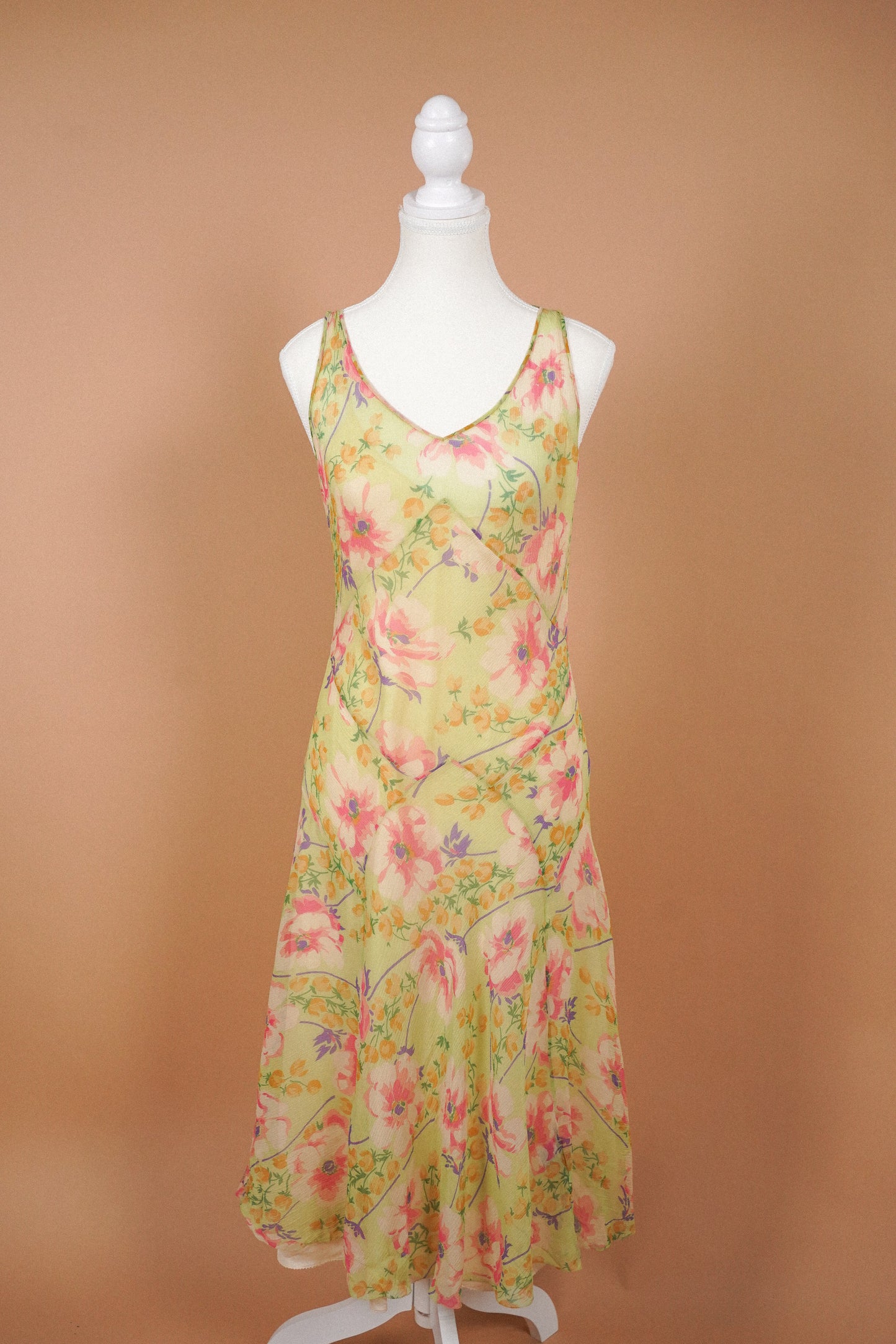 Ralph Lauren Vintage Silk Green Floral Dress (M)