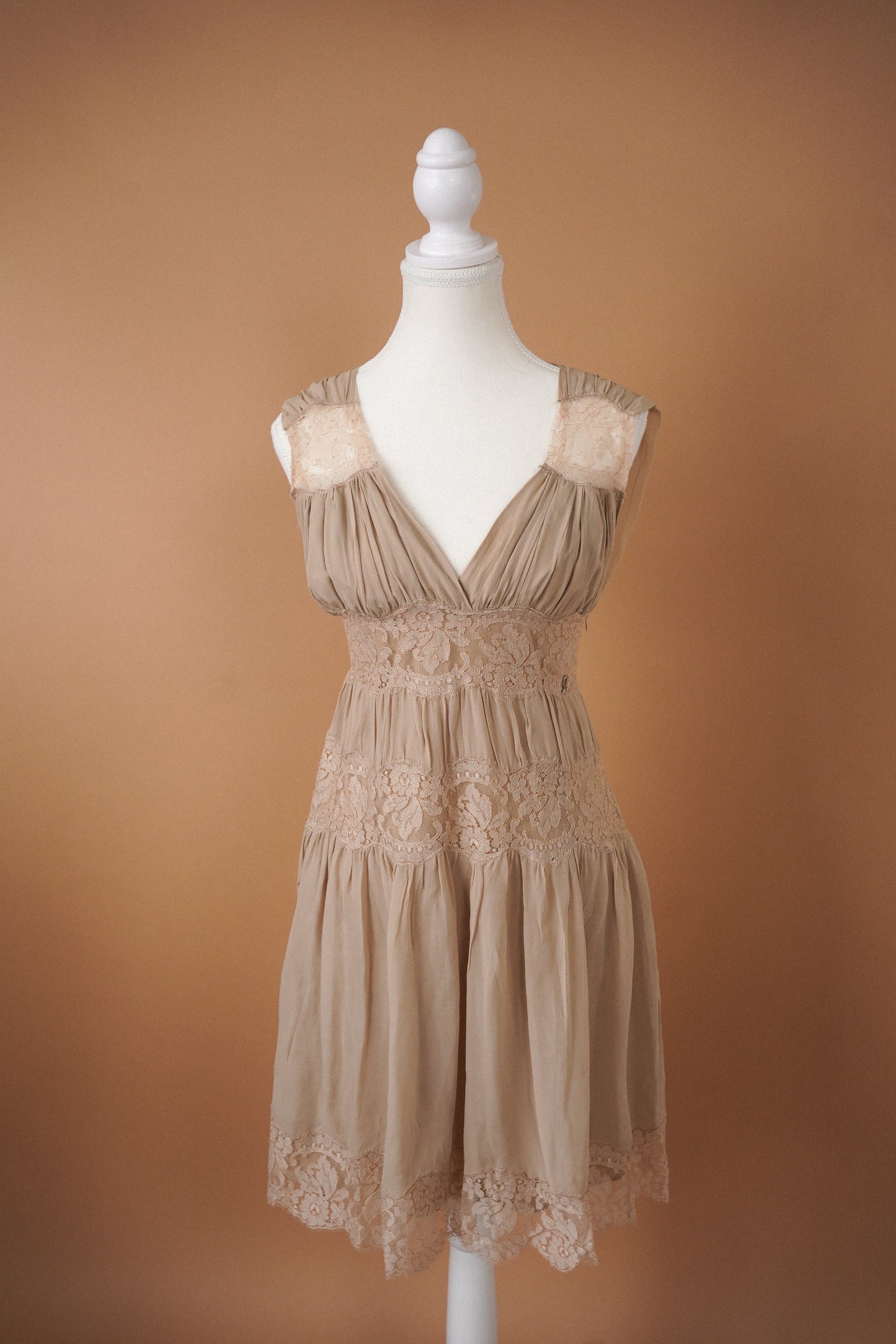 Galliano Nude Lace Mini Dress (M)