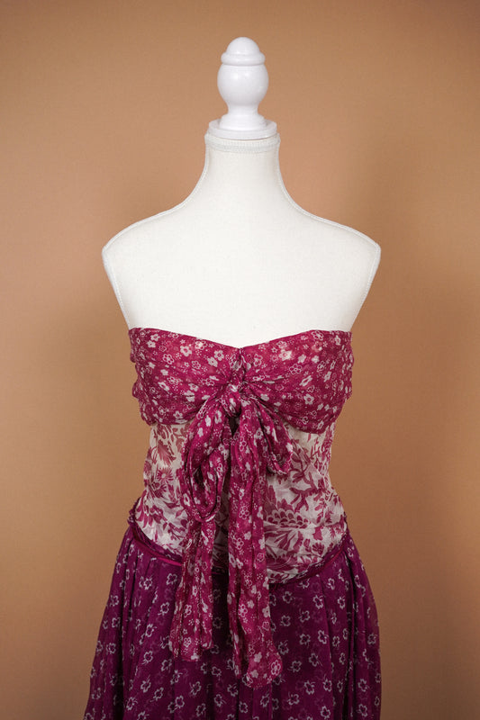 D&G Dolce & Gabbana Silk Floral Mini Dress — Close-up of the tied floral bodice