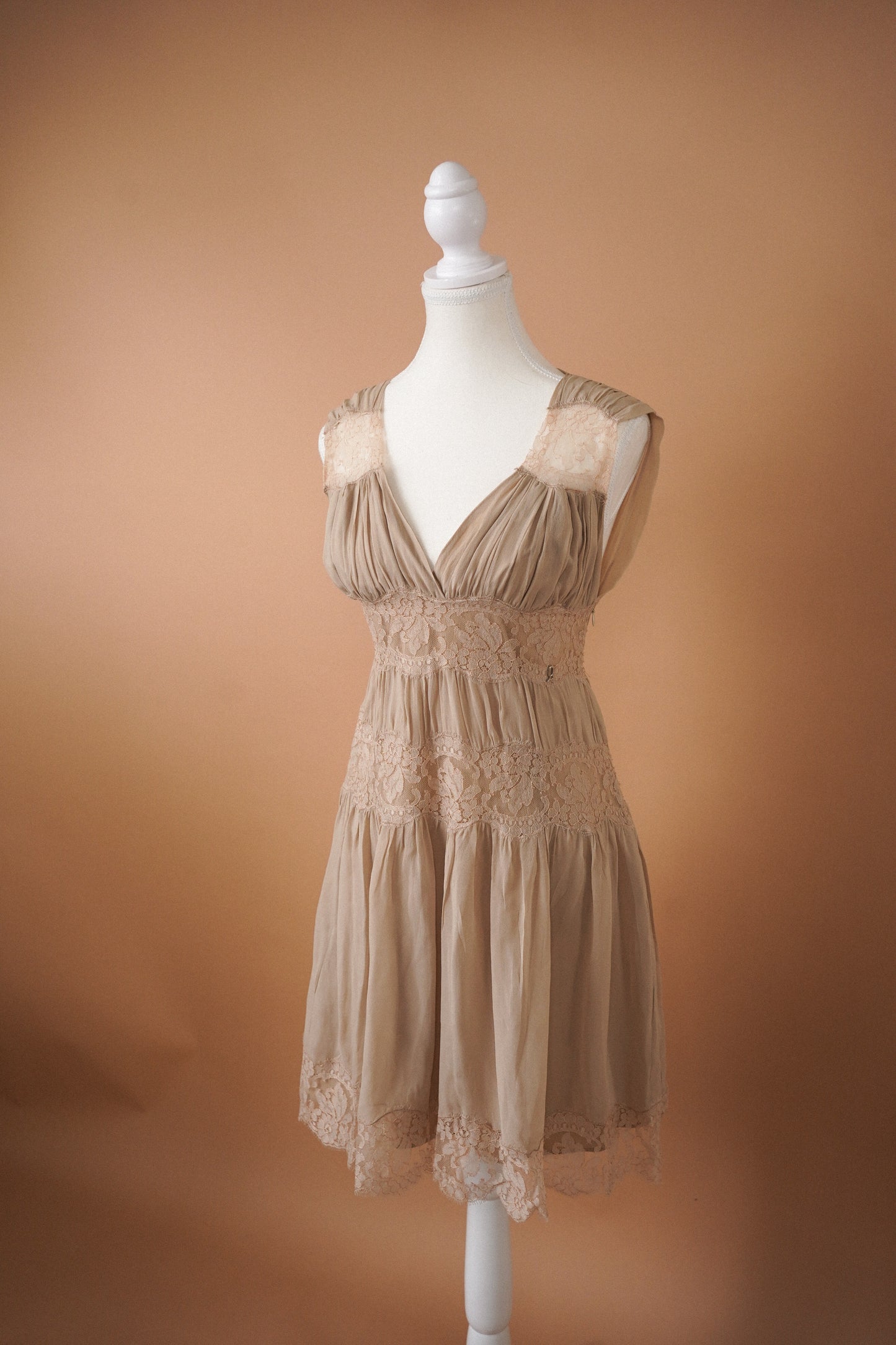 Galliano Nude Lace Mini Dress (M)