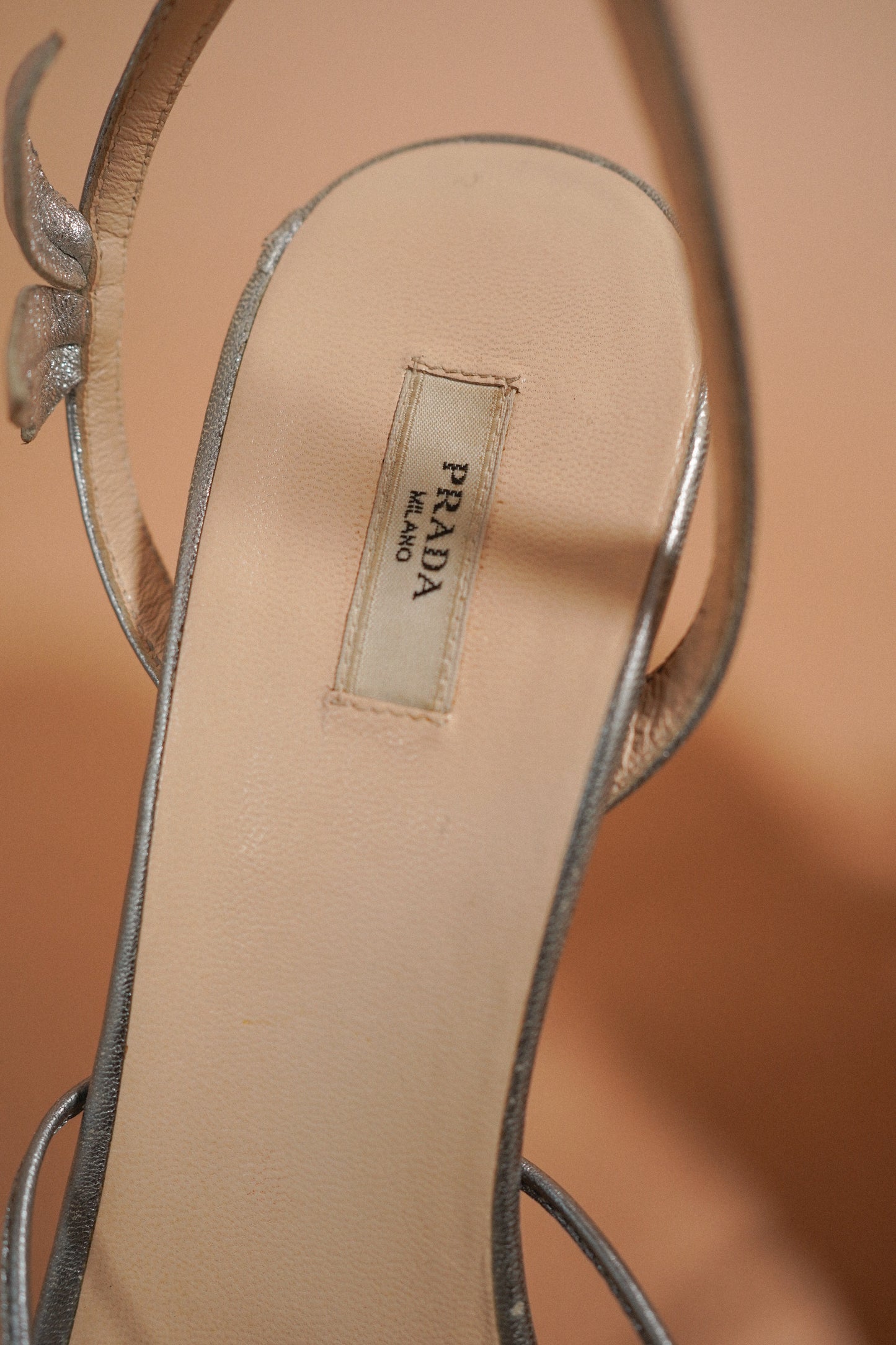 Prada Silver Leaf Embellished Strappy Heels (38)