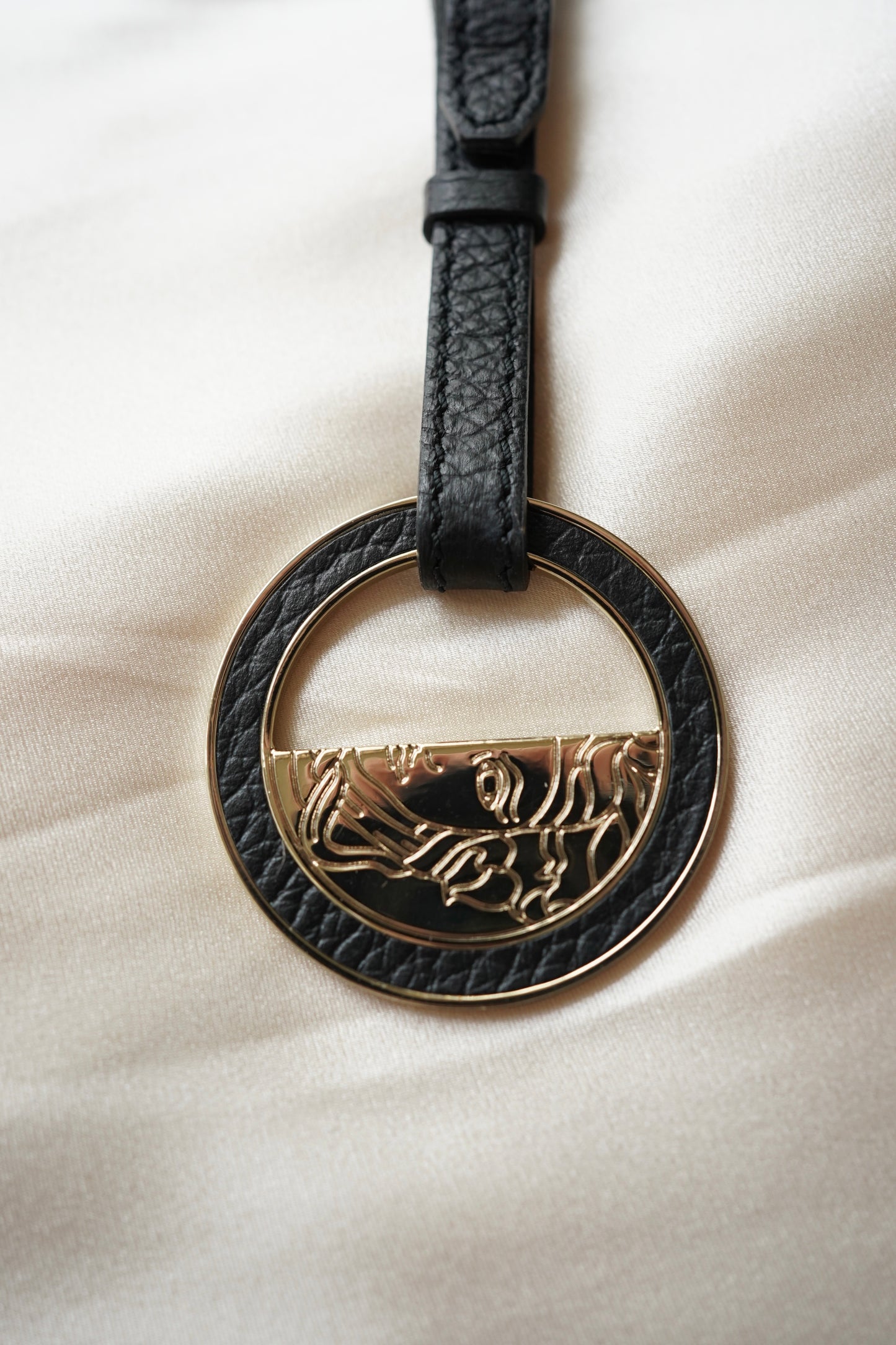 Gianni Versace Black Leather Medusa Keychain/Charm