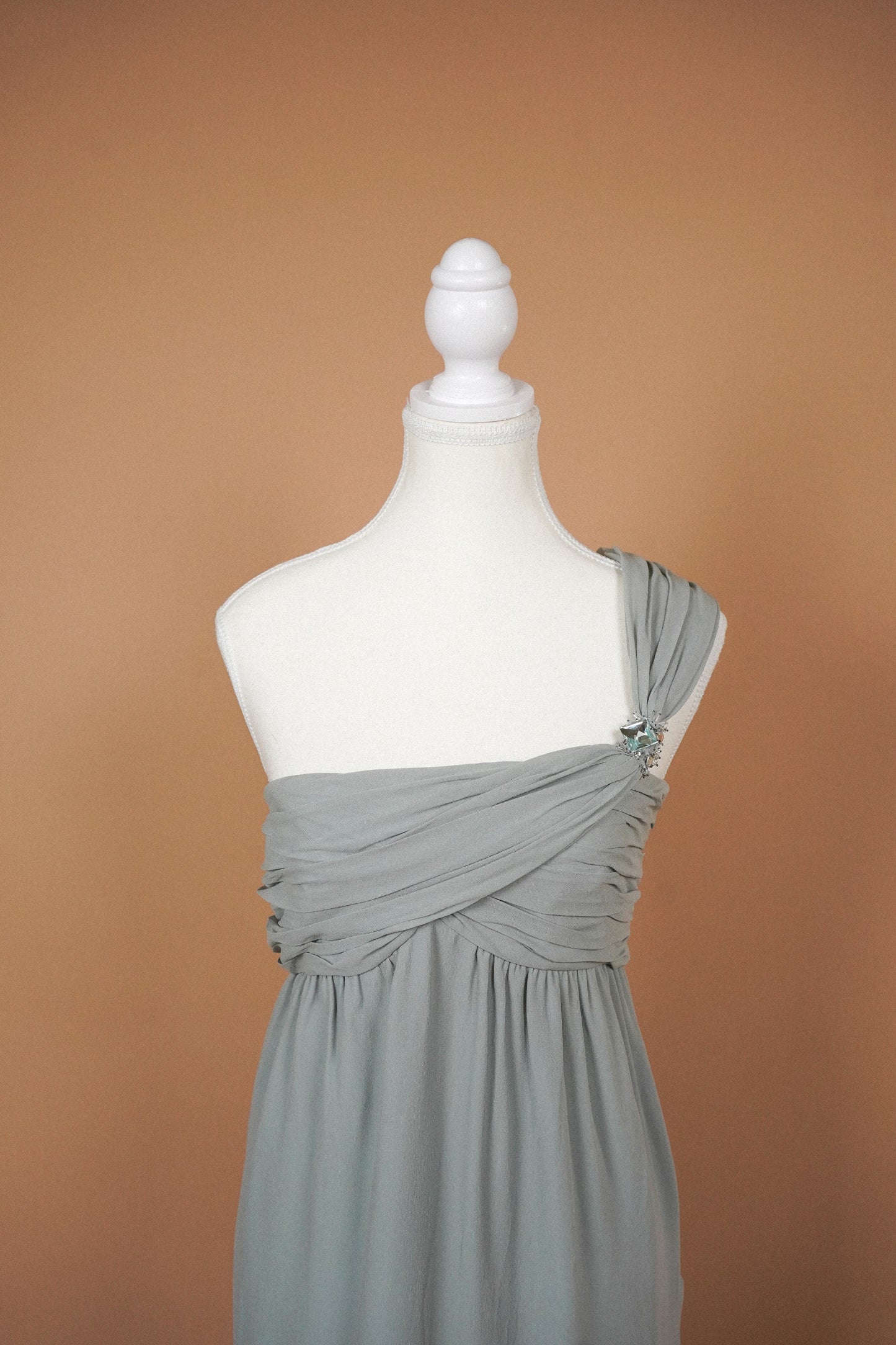Valentino Dove Grey Silk One-Shoulder Dress (L)