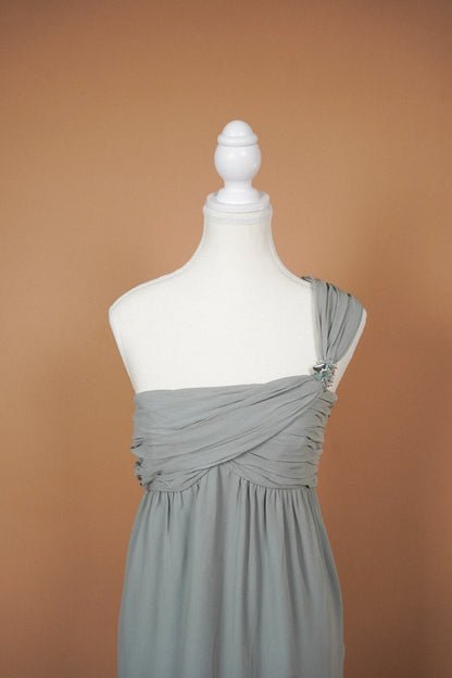 Valentino Dove Grey Silk One-Shoulder Dress — Close-up of the draped bodice