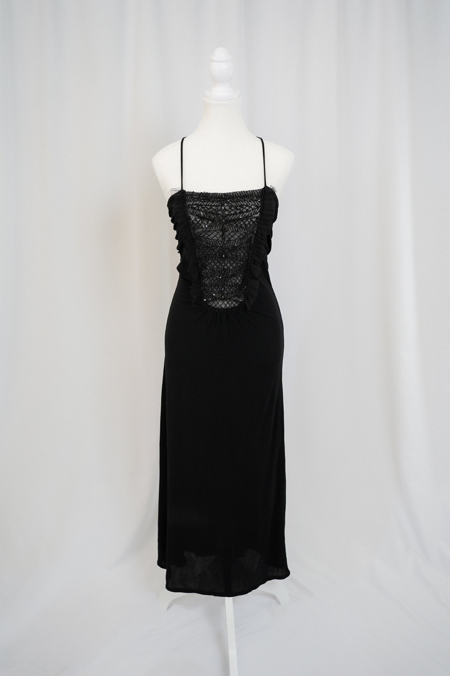 Valentino Roma Black Beaded Corset Evening Gown | Early 2000s