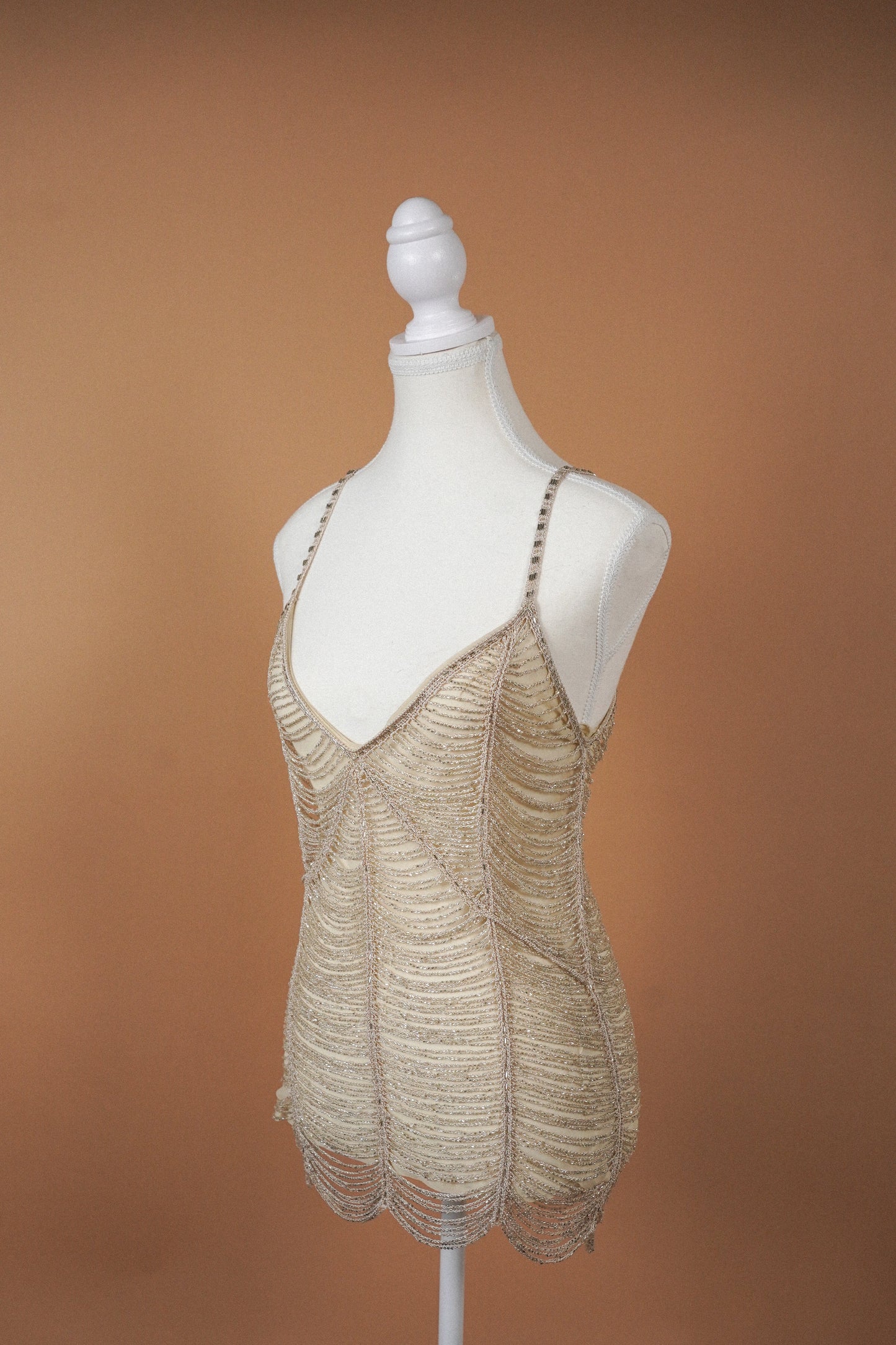 Vintage Champagne Beaded Evening Camisole (M)