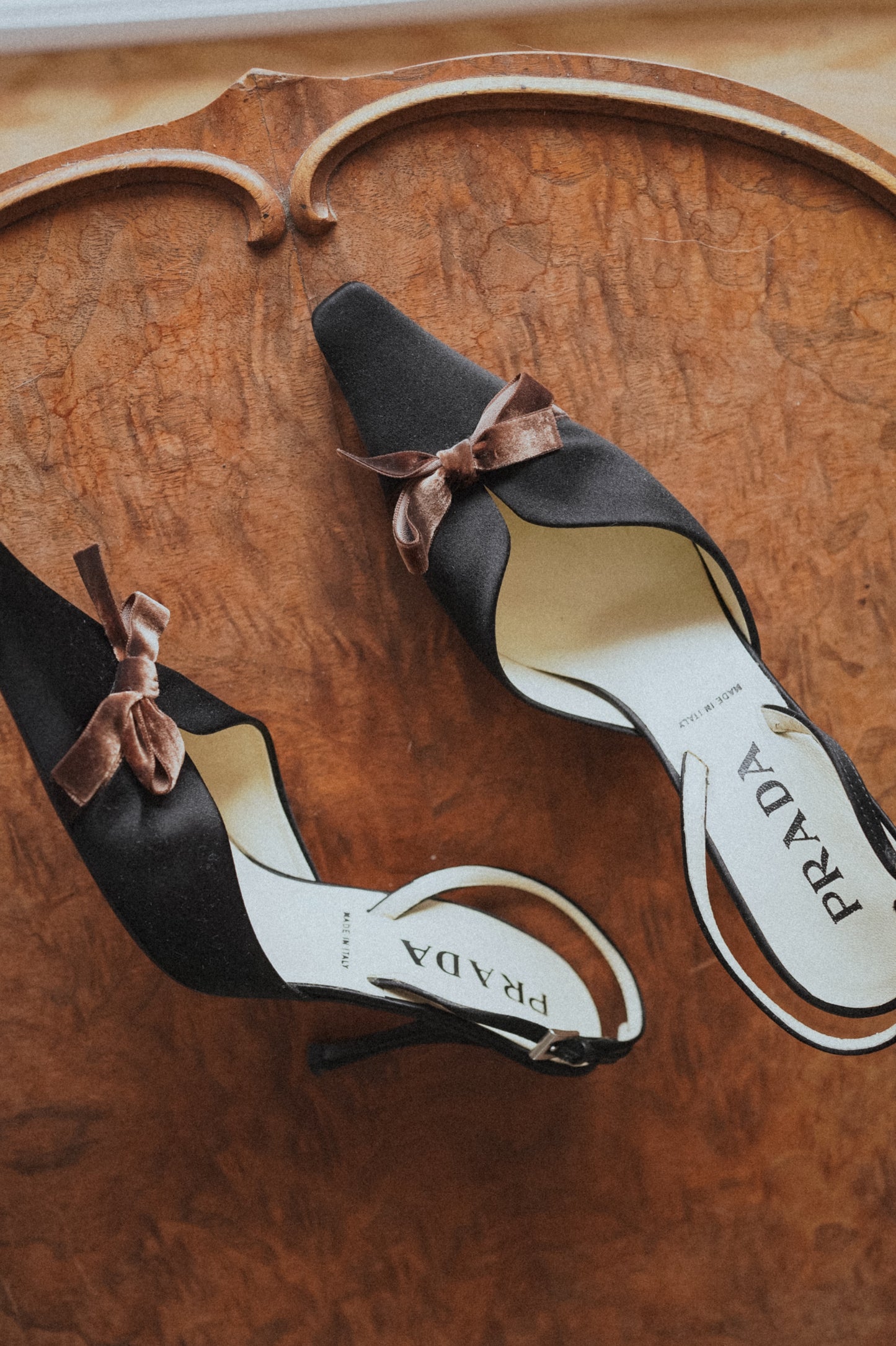 Prada Black Satin Bow Slingback Heels (36)