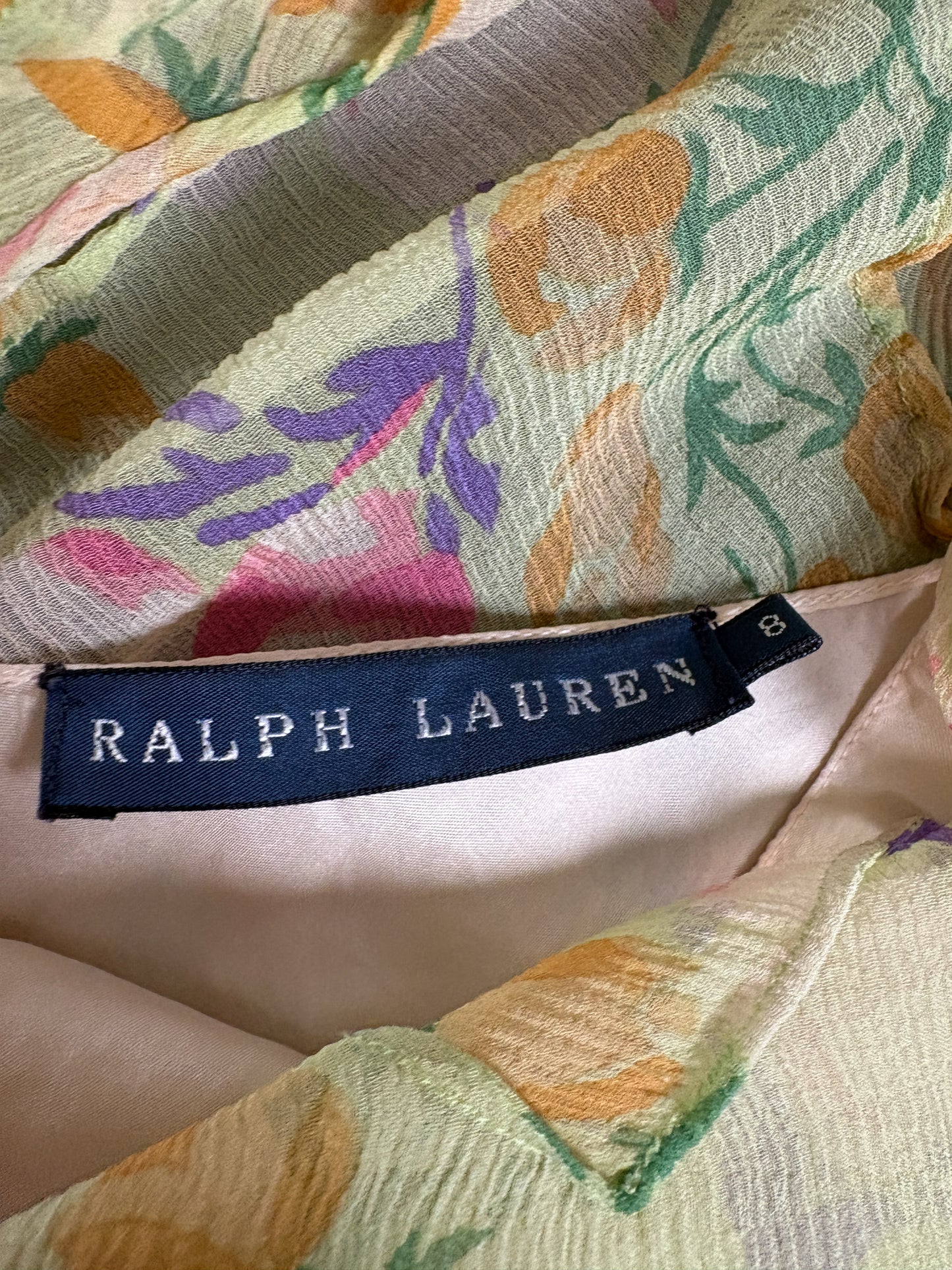 Ralph Lauren Vintage Silk Green Floral Dress (M)