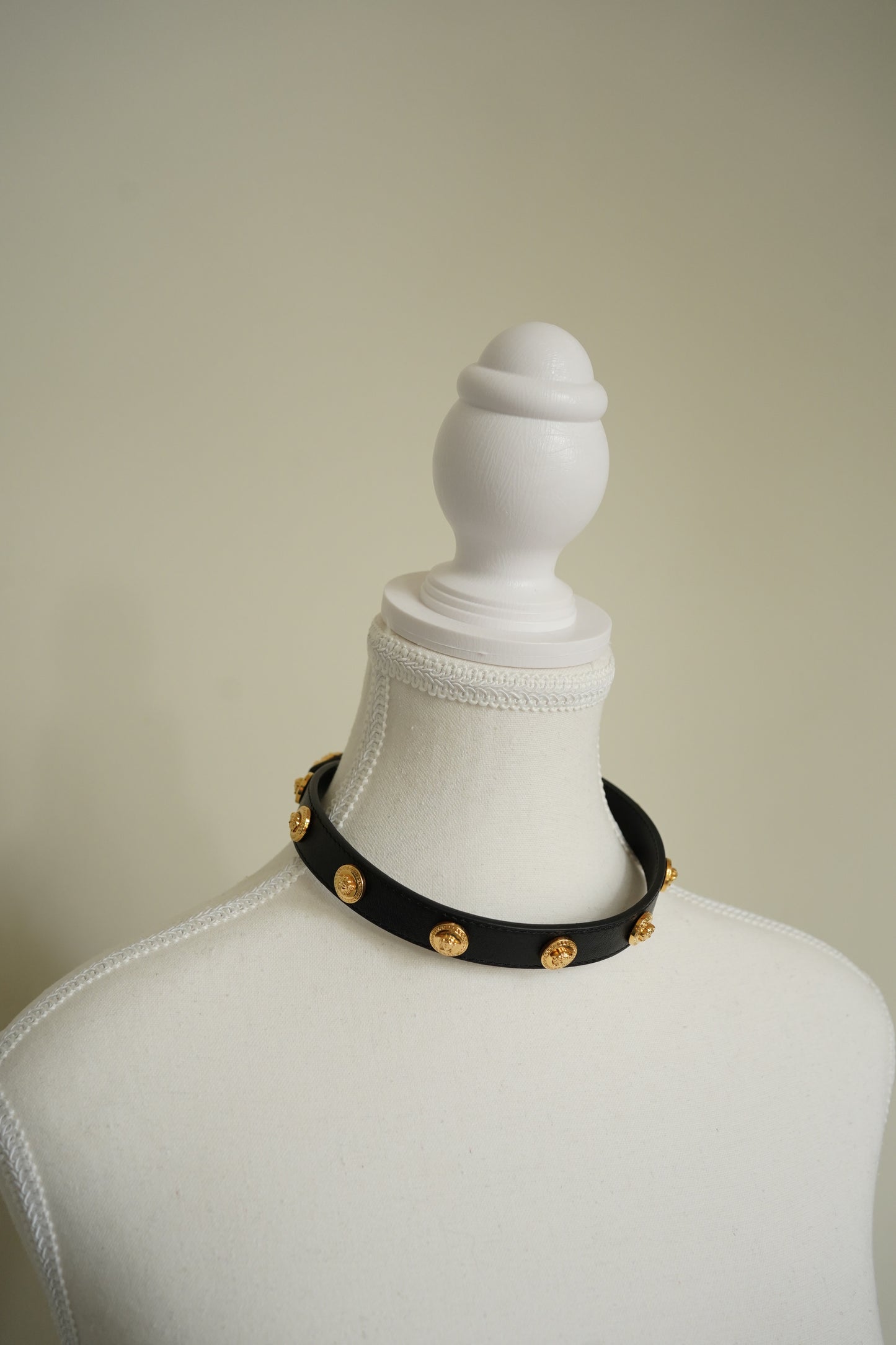 Gianni Versace Black Leather Medusa Button Choker/Bracelet