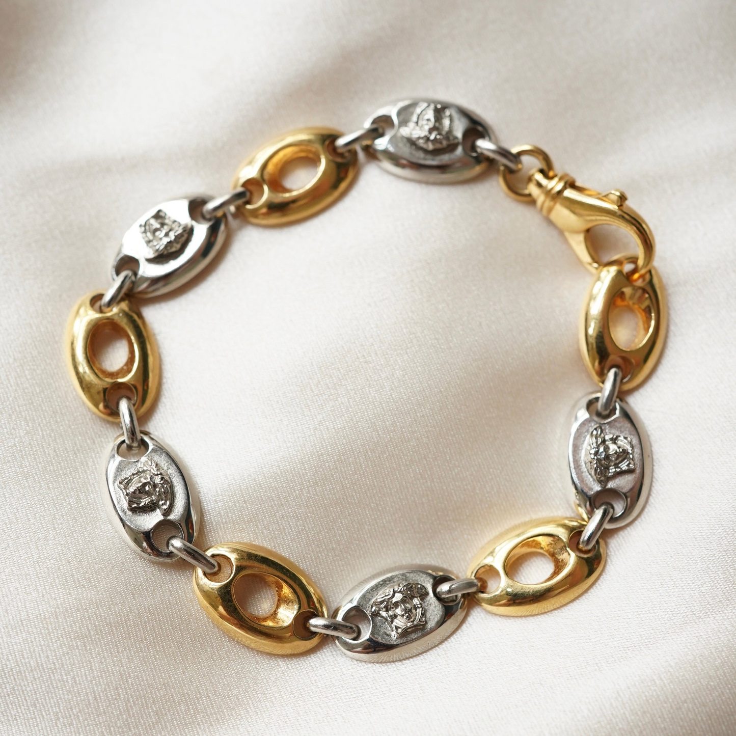Vintage Gianni Versace Medusa Oval Two-Tone Bracelet
