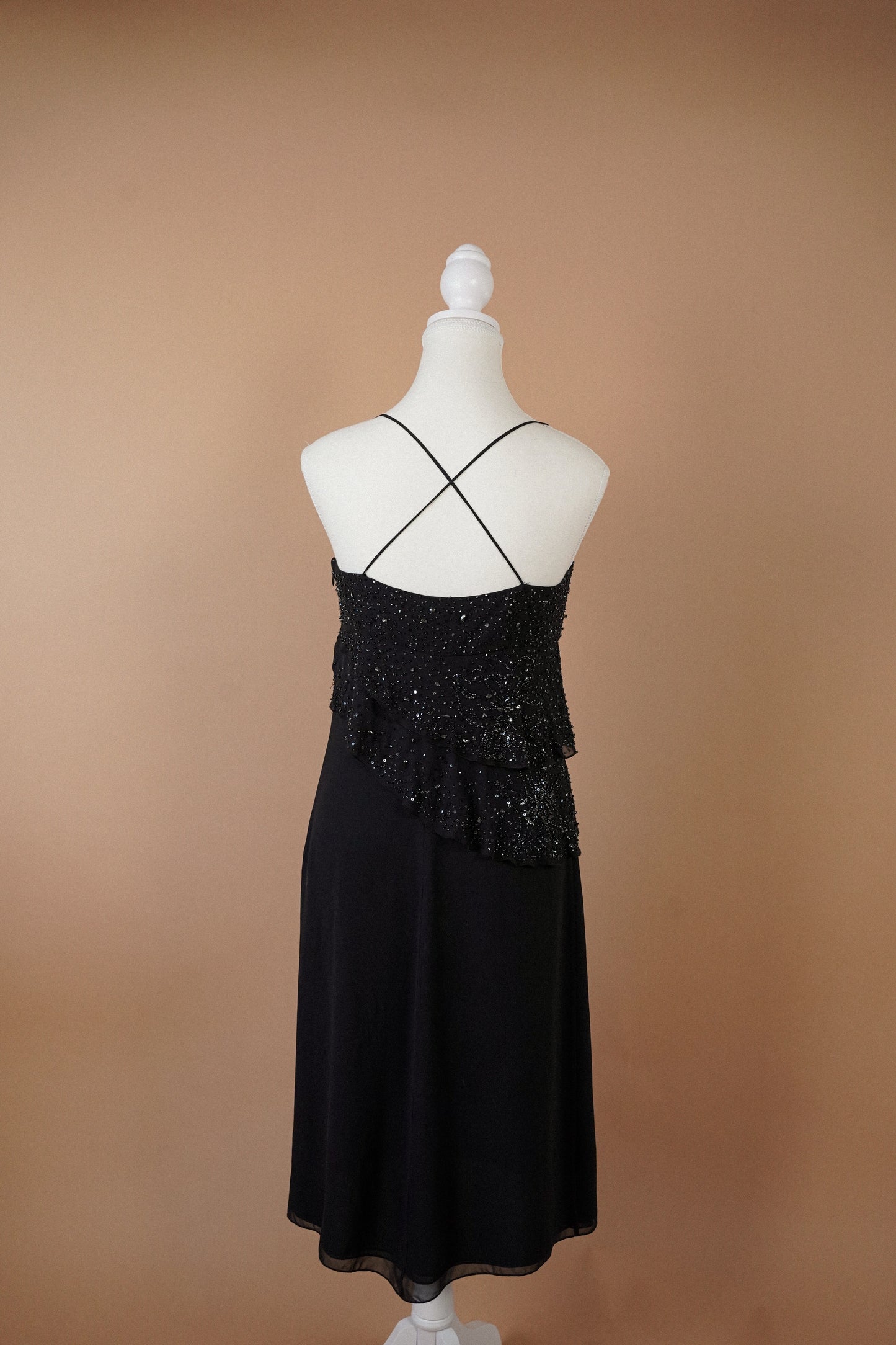 Valentino Roma Black Beaded Silk Slip Dress (M)