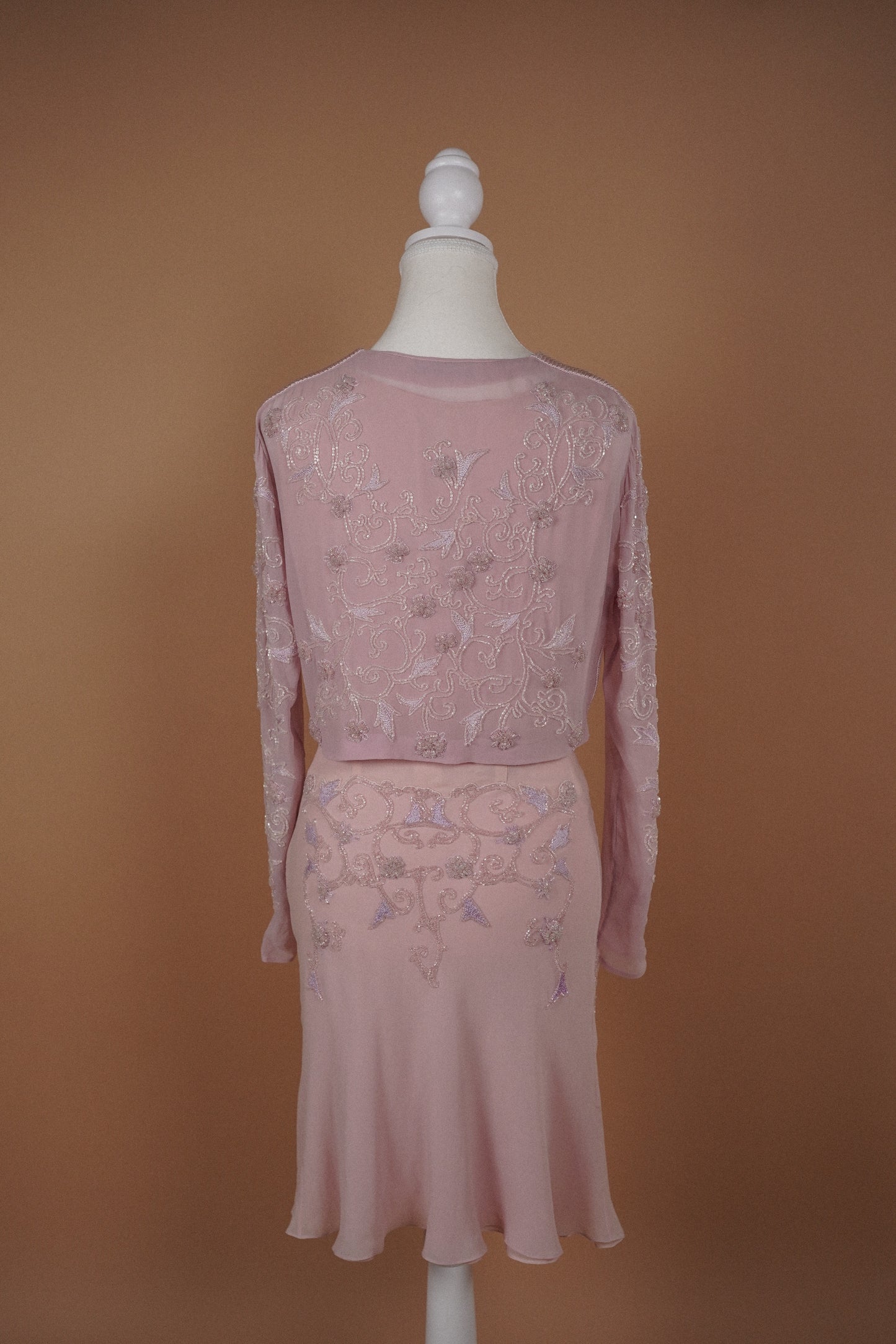 Alberta Ferretti Beaded Pink Dress and Cardigan Set (M-L)
