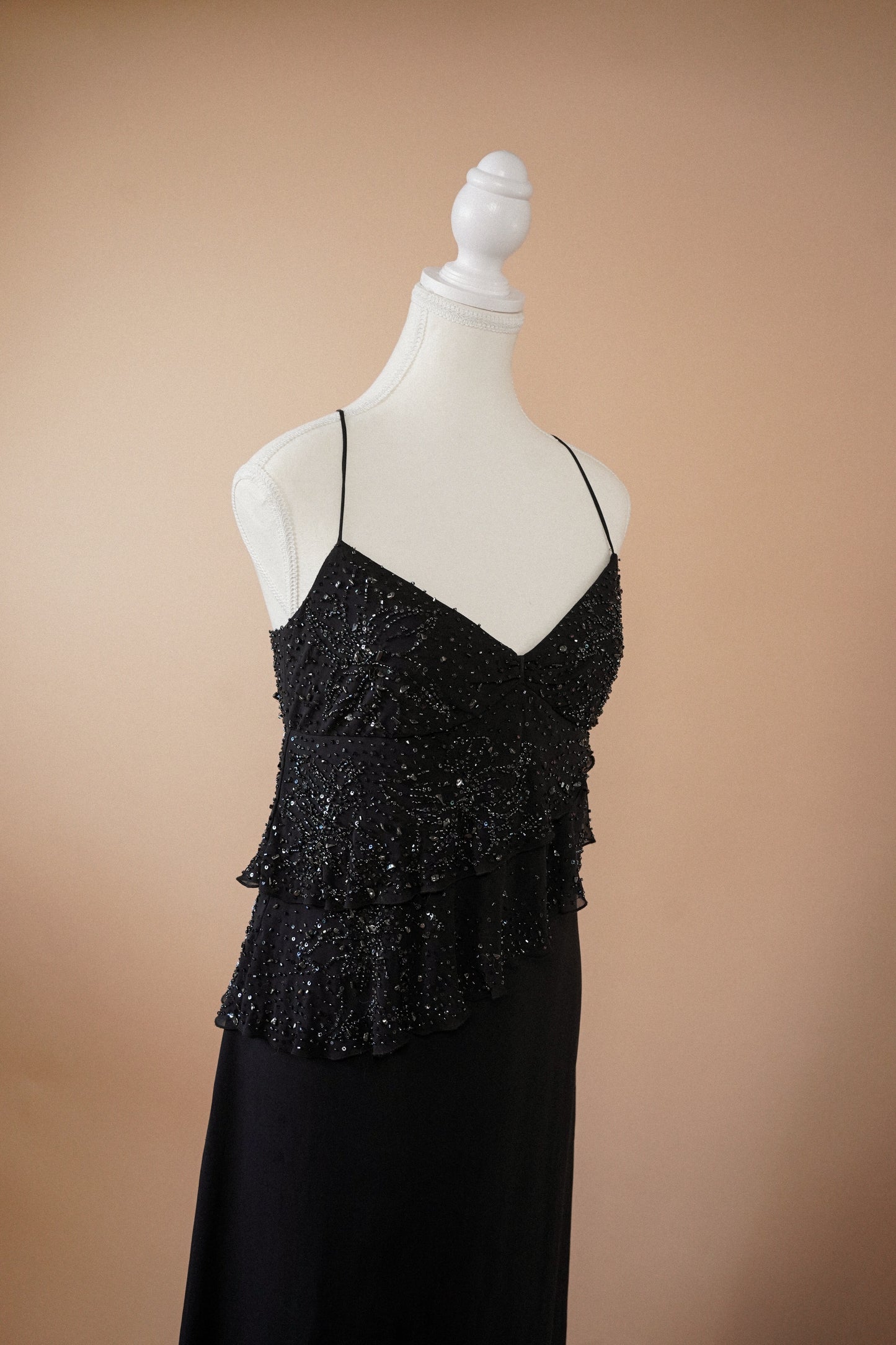 Valentino Roma Black Beaded Silk Slip Dress (M)