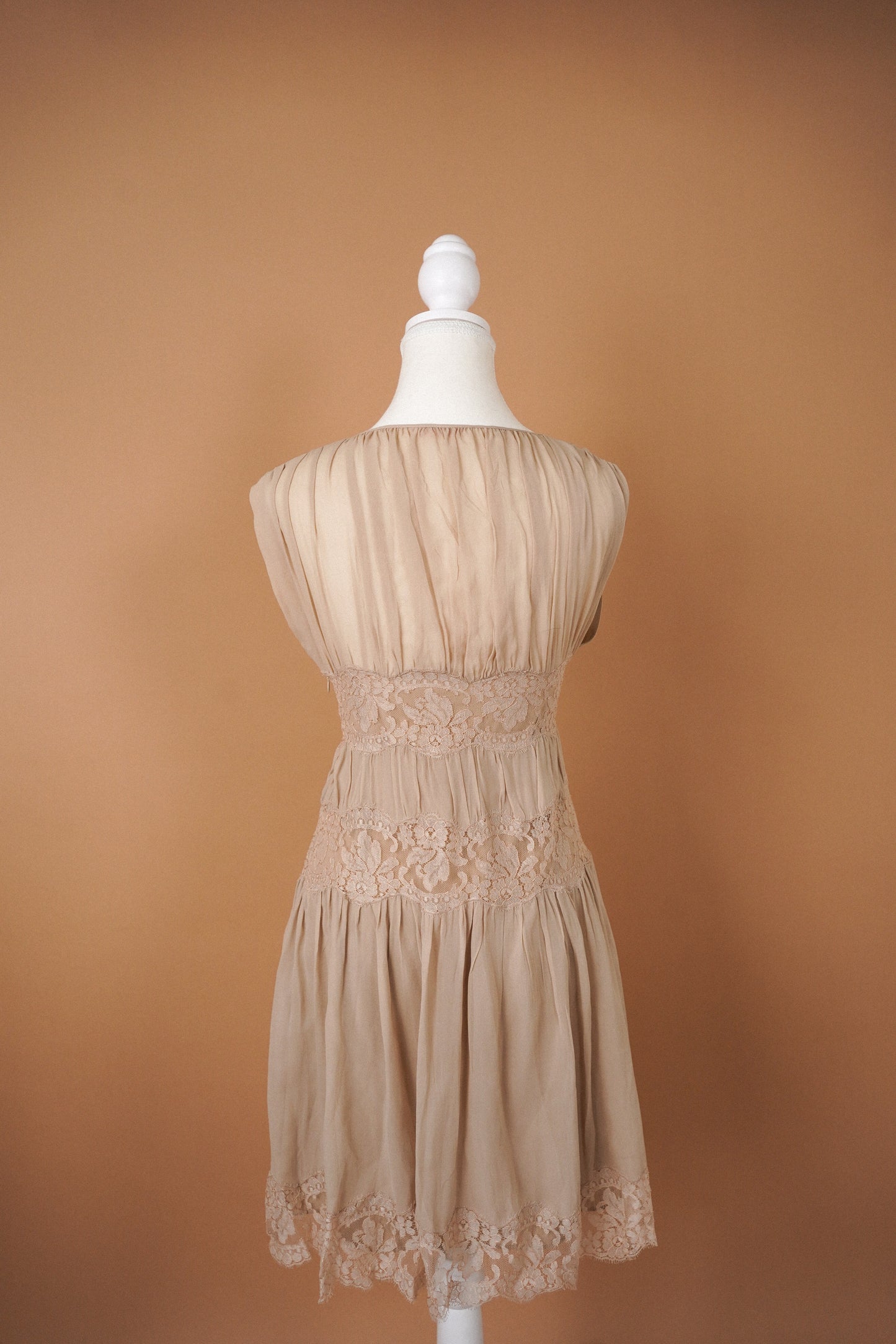 Galliano Nude Lace Mini Dress (M)