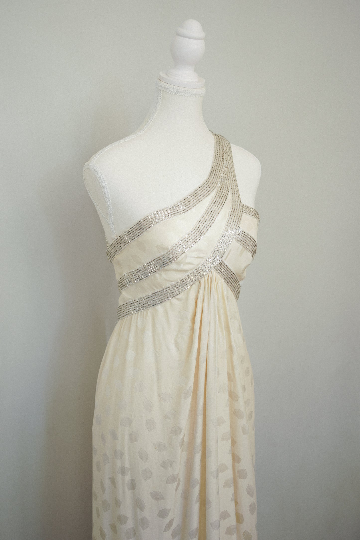 Bob Mackie Grecian Ivory Beaded Gown