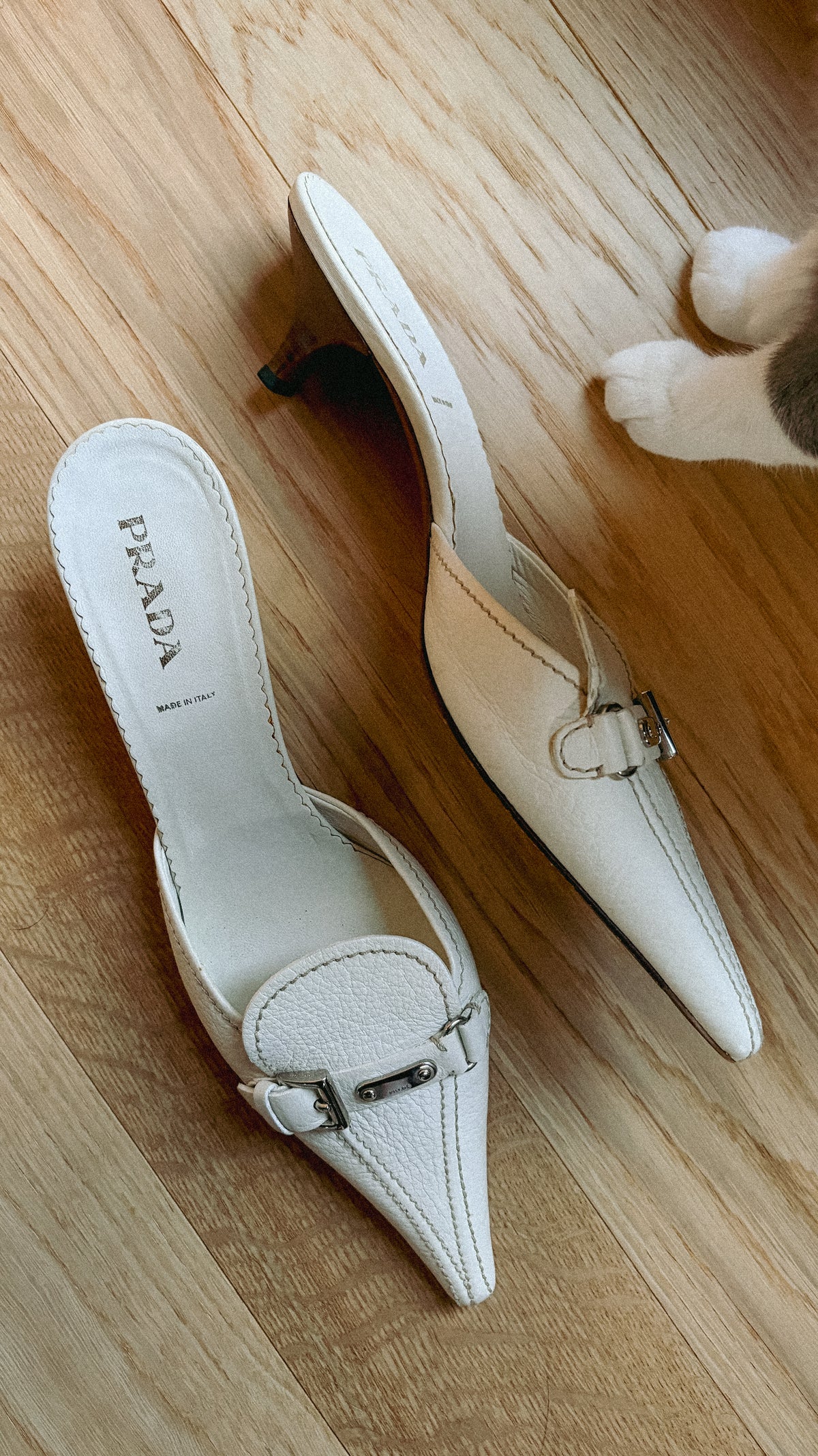 Prada White Leather Buckle Mules (39.5)