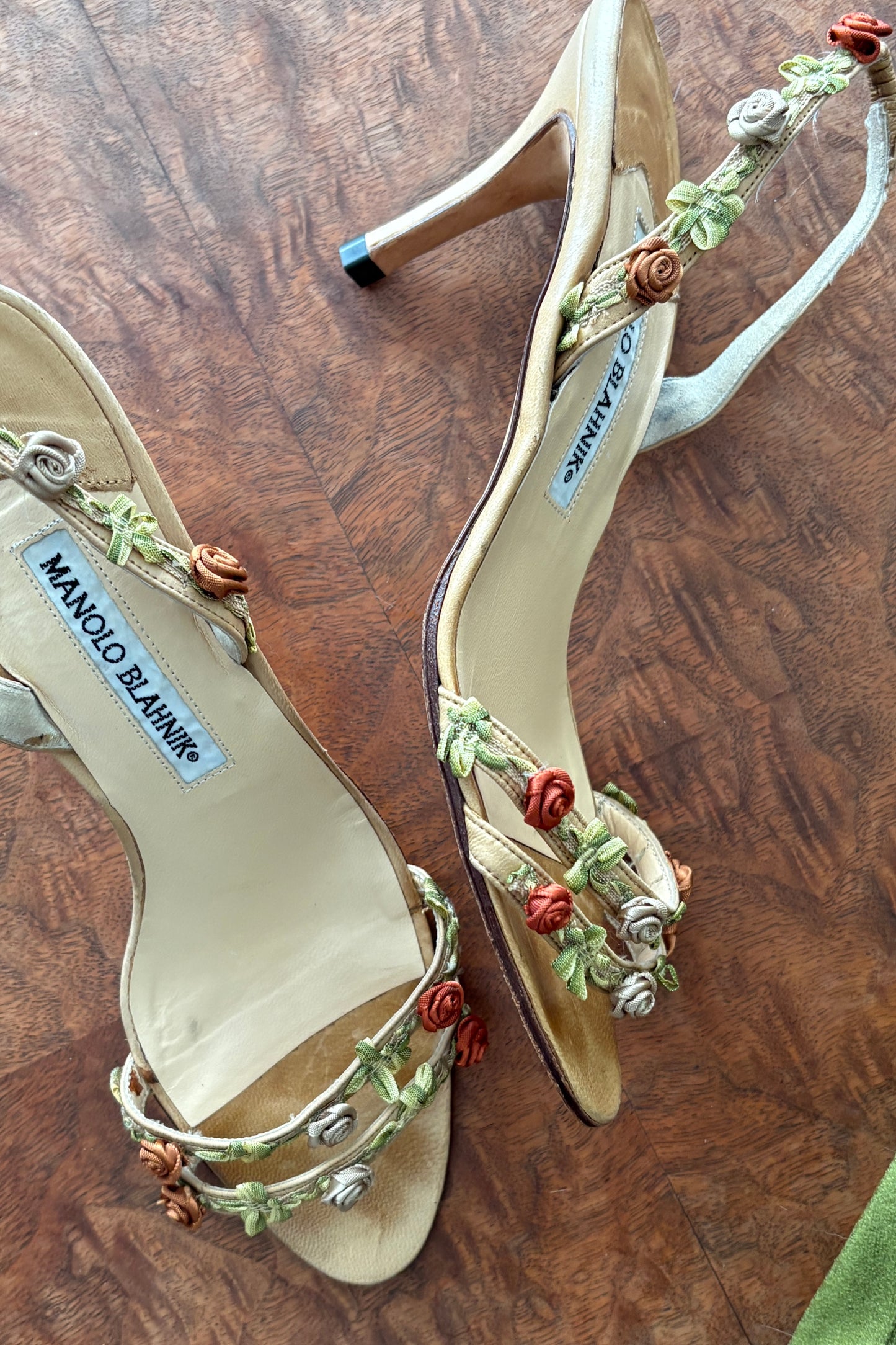 Vintage Manolo Blahnik Floral Appliqué Heels (37.5)