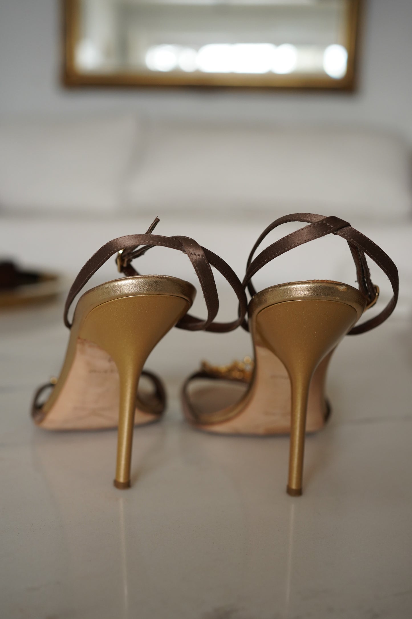 René Caovilla Crystal Embellished Flower Satin Ankle Strap Heels (38)