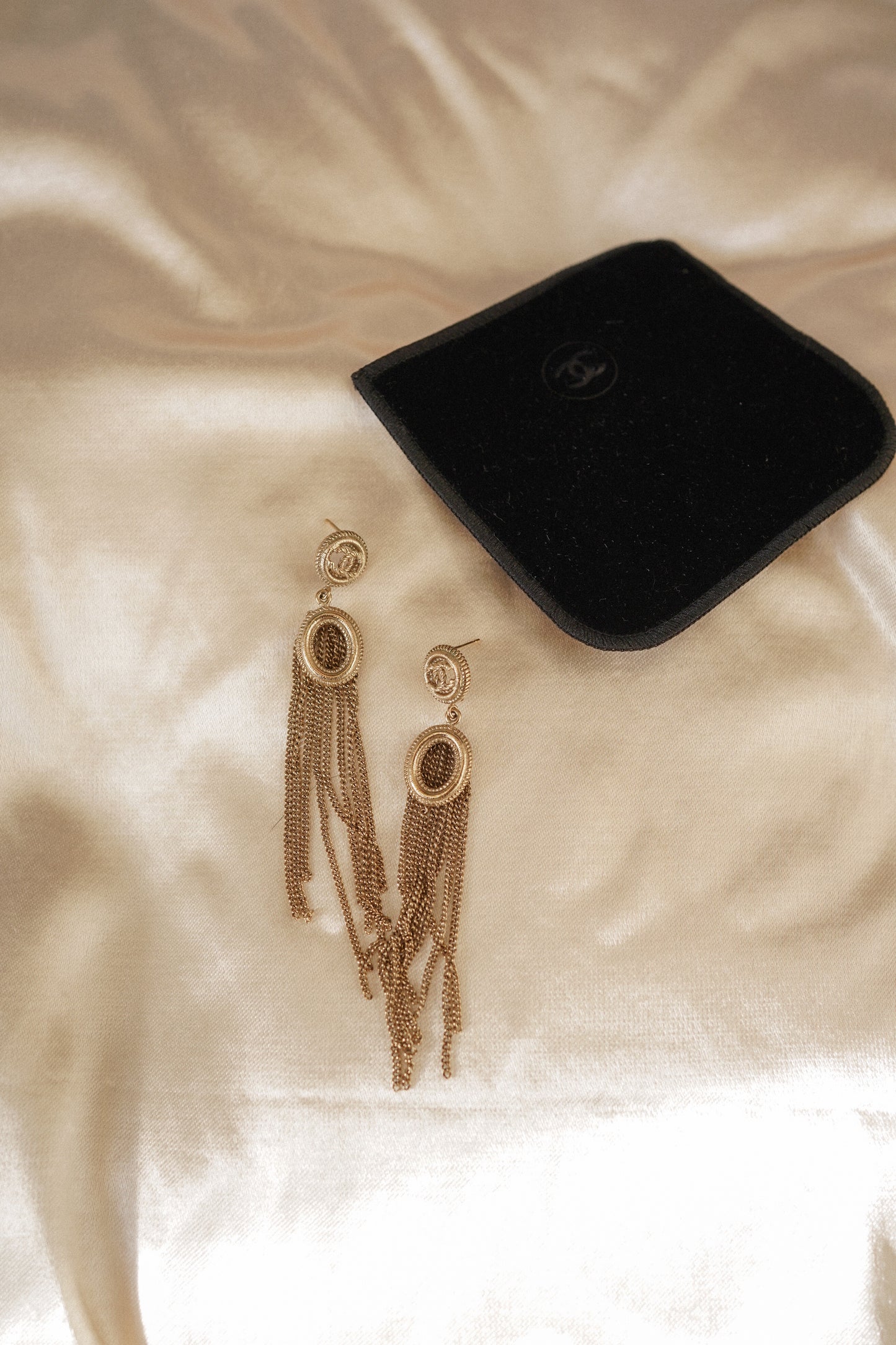 CHANEL Rope Medallion Tassel Earrings — B16 Pre-Fall 2016 — With Pouch