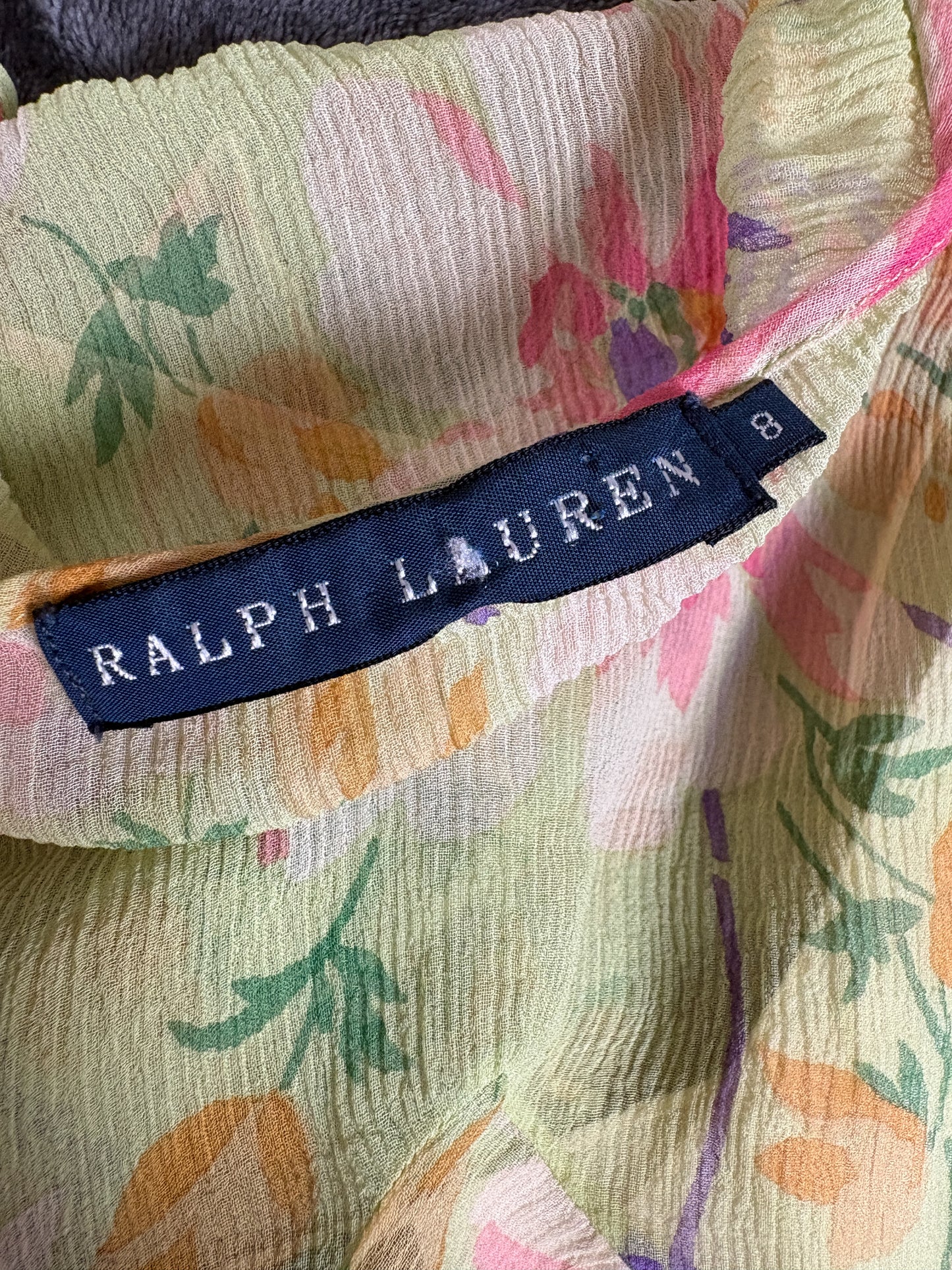 Ralph Lauren Vintage Silk Green Floral Dress (M)