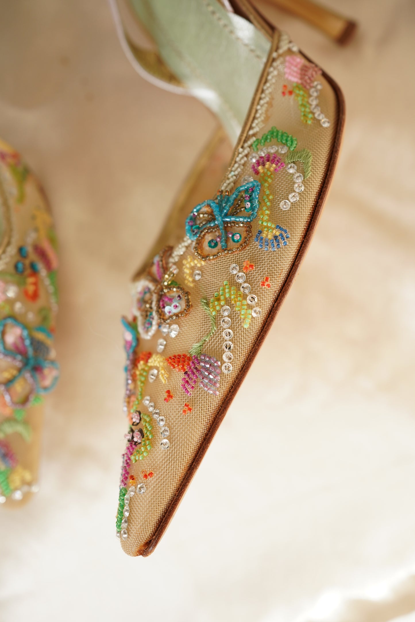 René Caovilla Vintage Beaded Butterfly Heels - Cinderella
