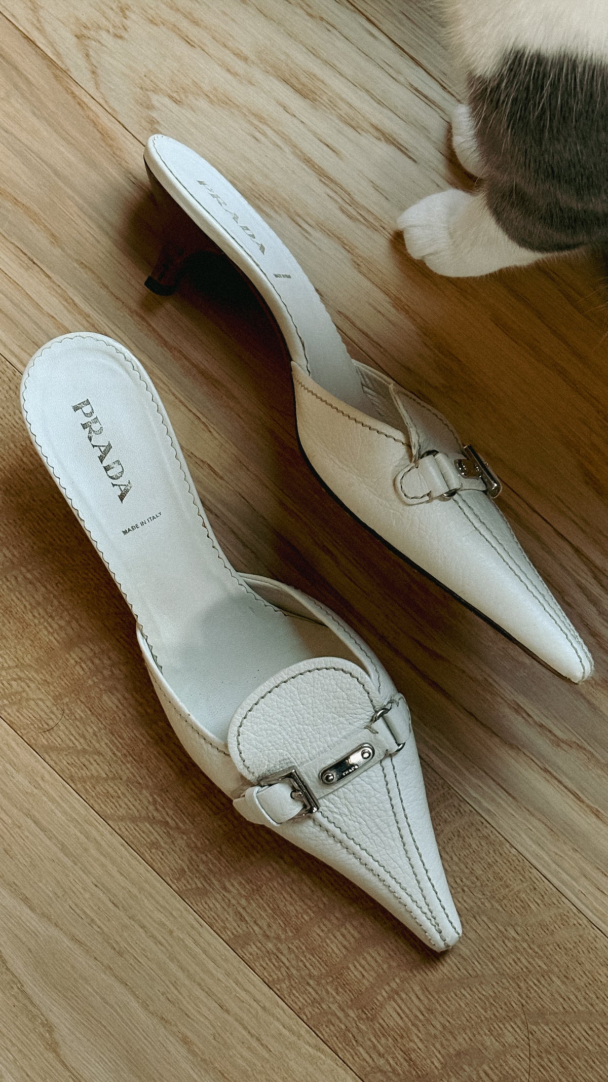 Prada White Leather Buckle Mules (39.5)
