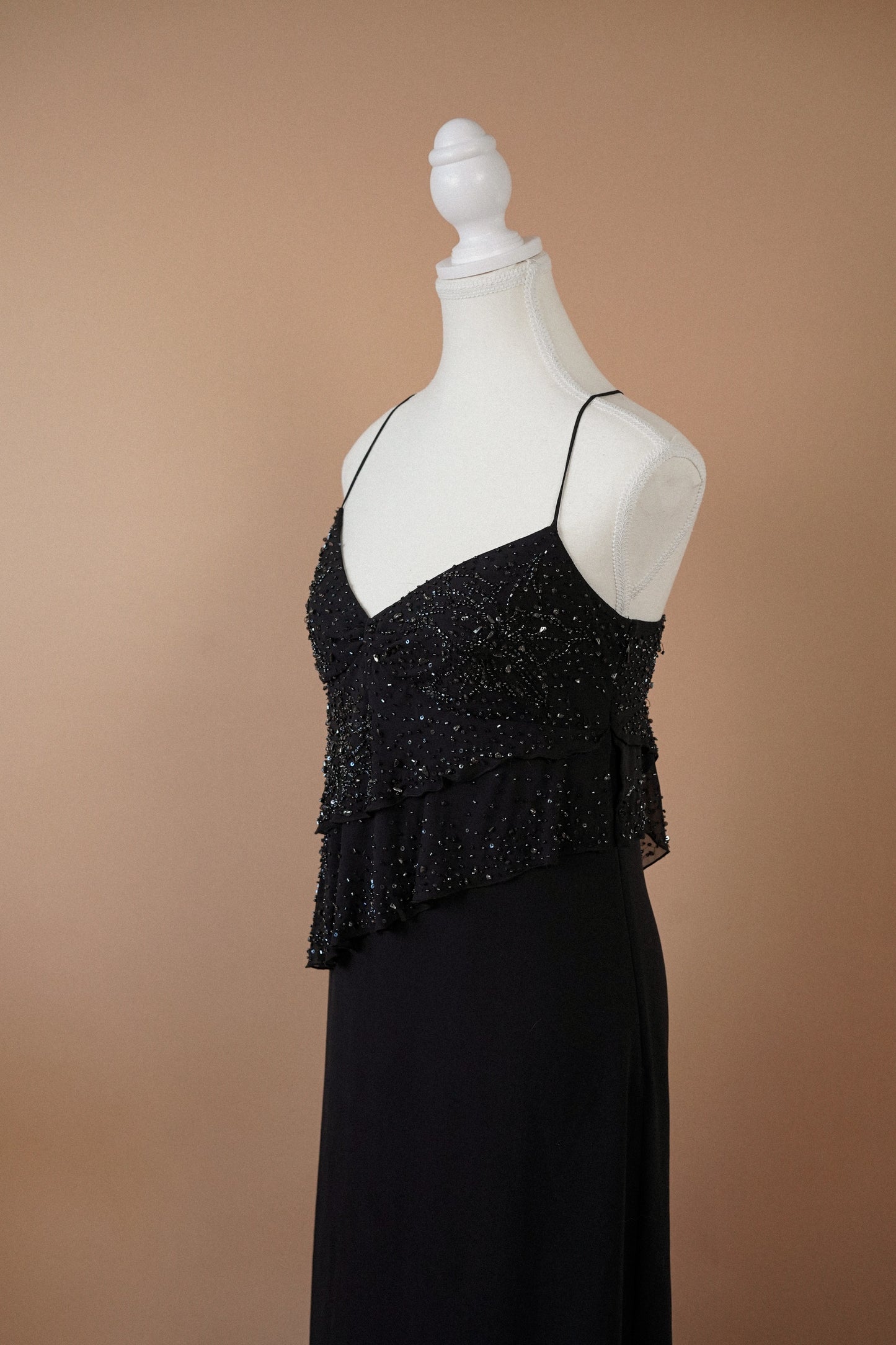 Valentino Roma Black Beaded Silk Slip Dress (M)