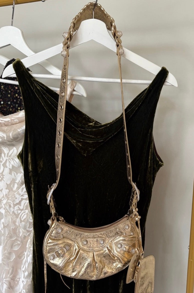 Balenciaga Le Cagole Gold Rhinestone Bag (XS)