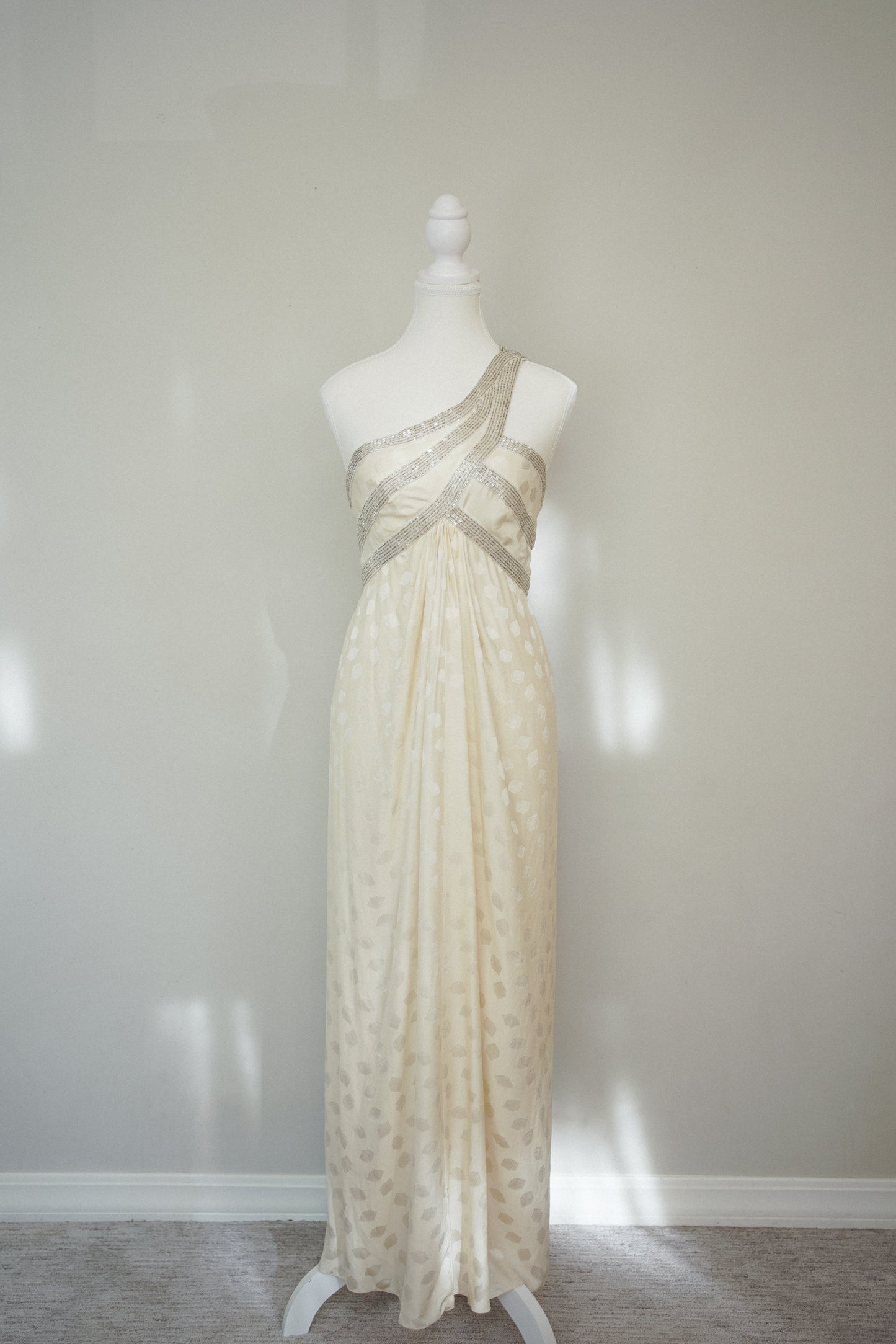 Bob Mackie Grecian Ivory Beaded Gown