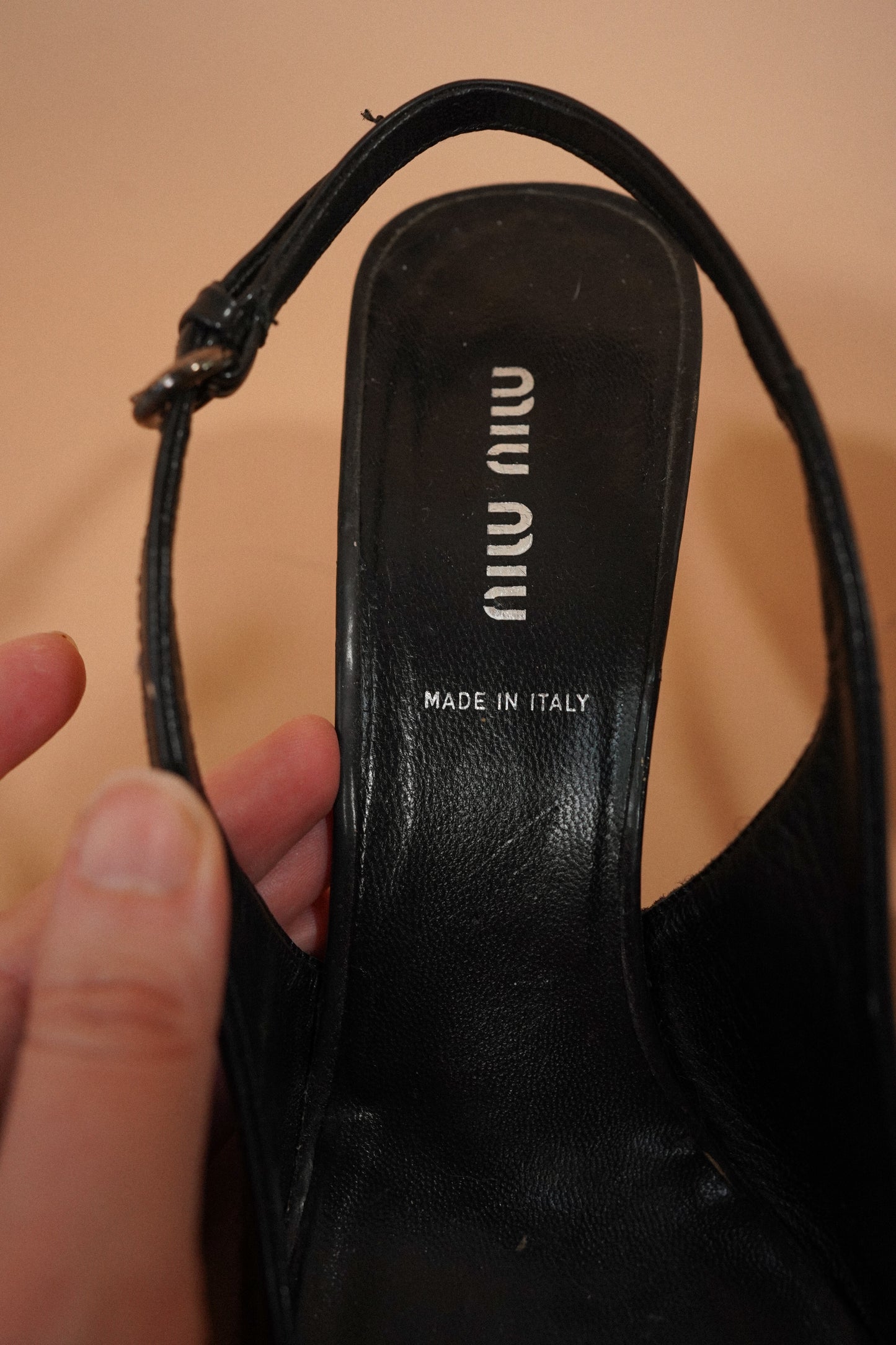 MIU MIU Floral Appliqué Tweed Slingback Heels (37)