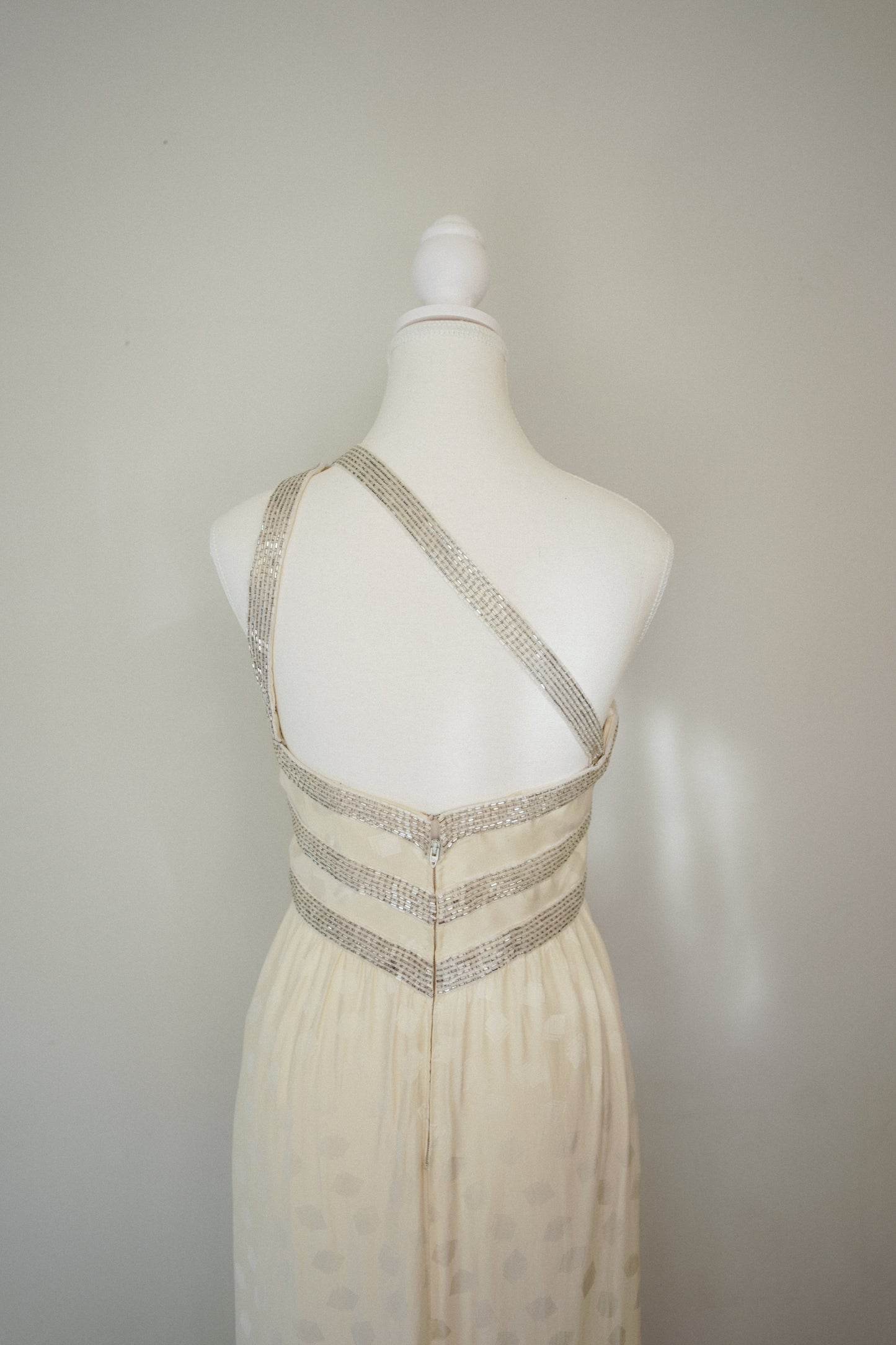 Bob Mackie Grecian Ivory Beaded Gown