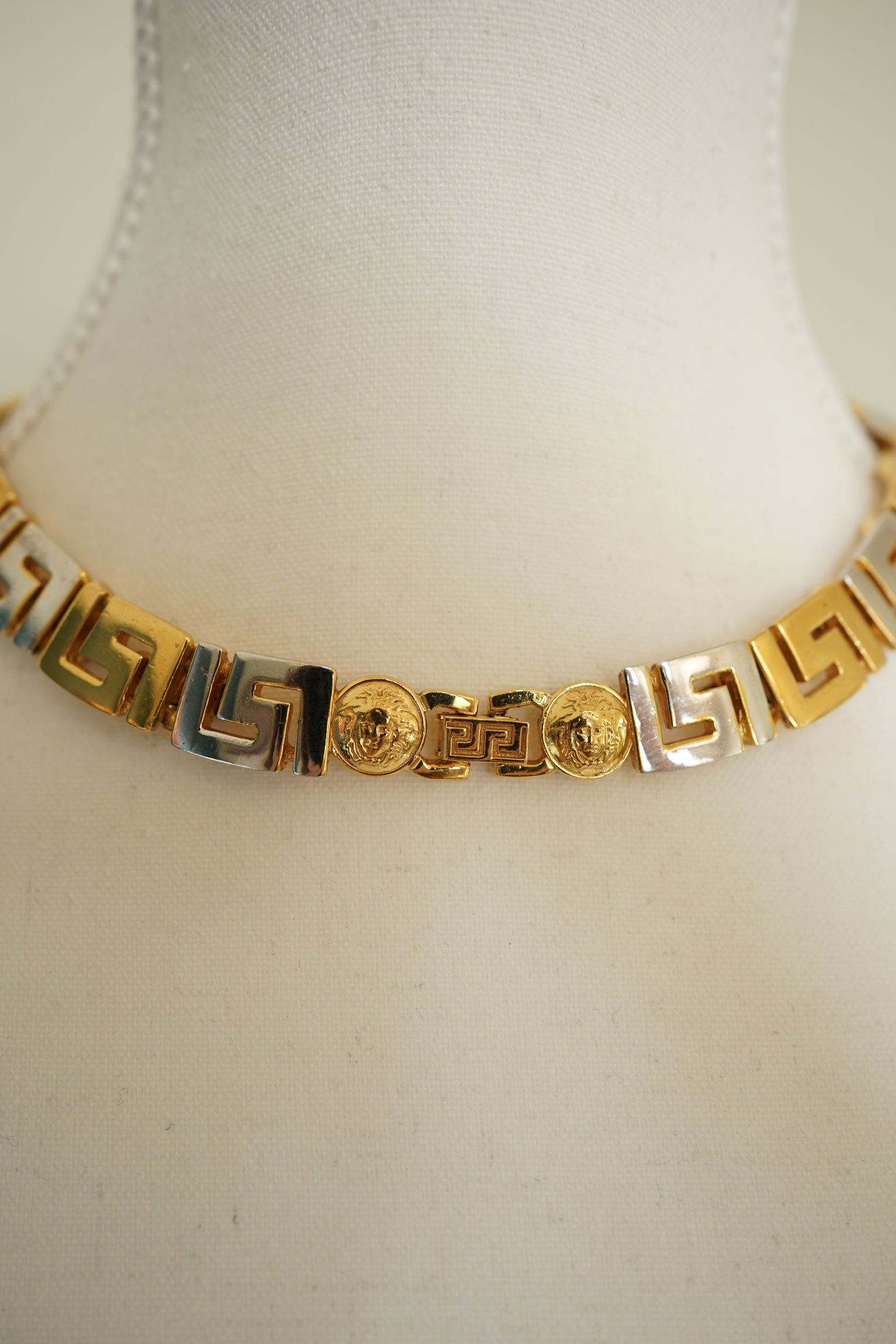 Gianni Versace Two-Tone Greek Key Medusa Link necklace