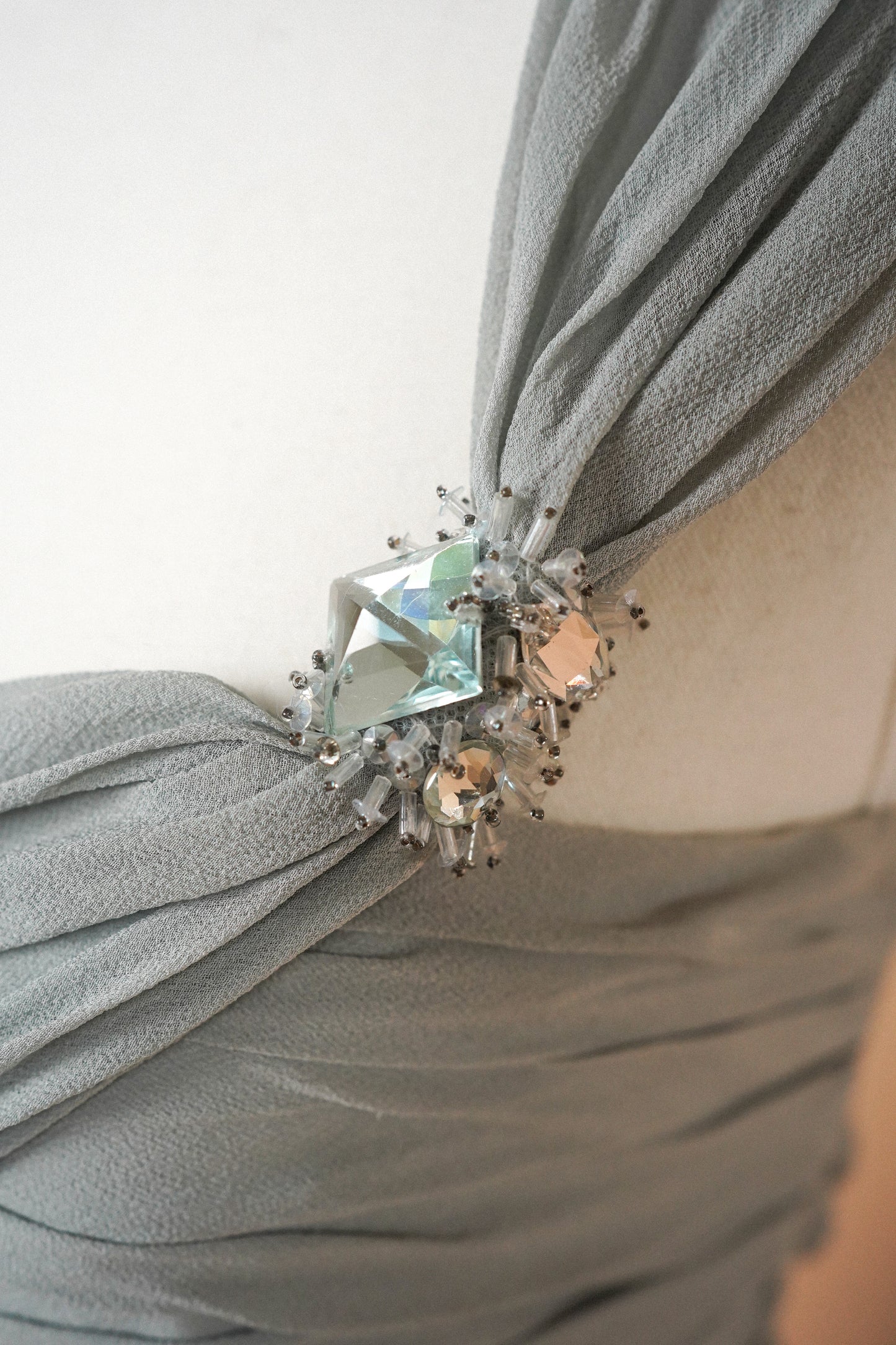 Valentino Dove Grey Silk One-Shoulder Dress (L)