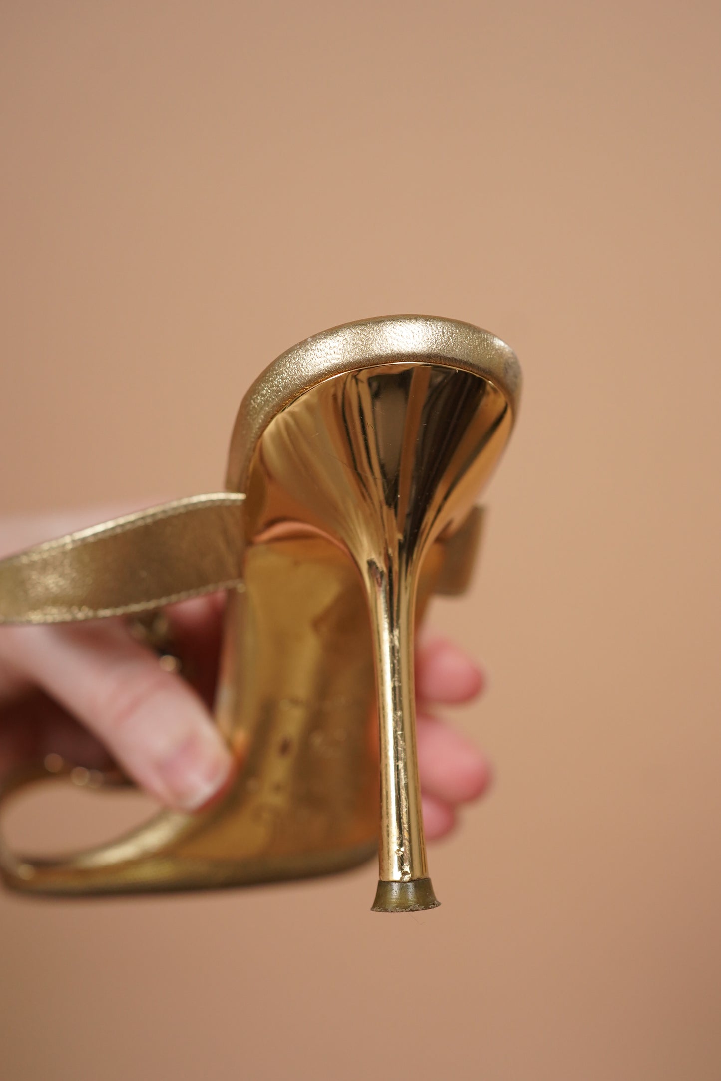 CELINE Goldfish Charm Metallic Leather Heeled Sandals (35.5)