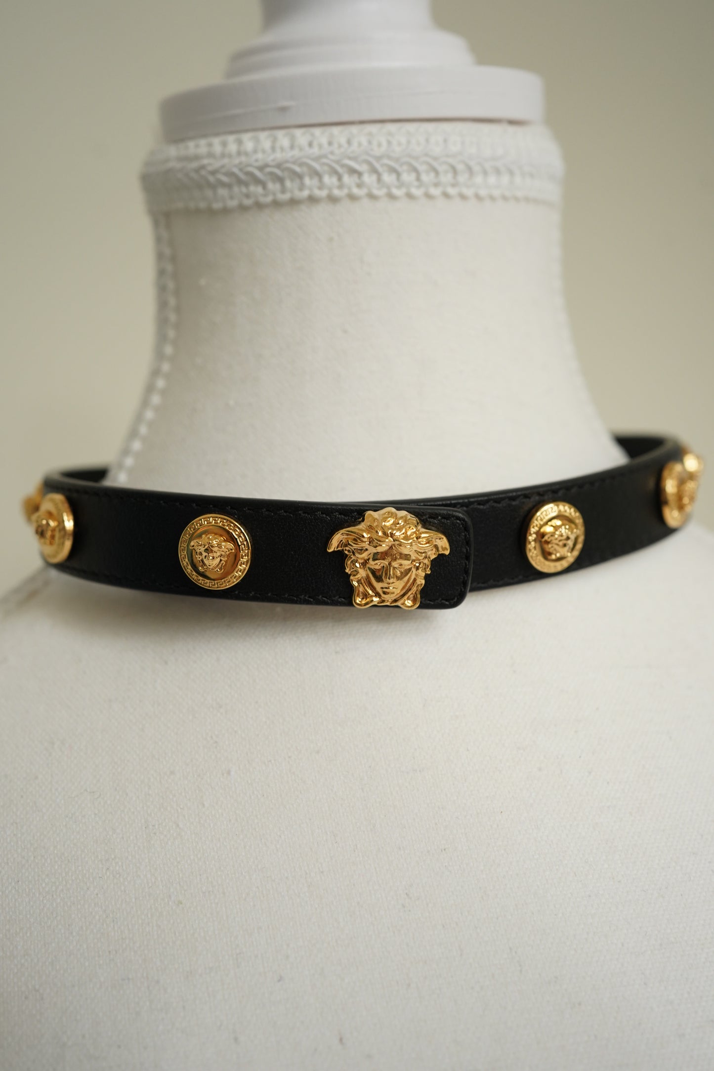 Gianni Versace Black Leather Medusa Button Choker/Bracelet