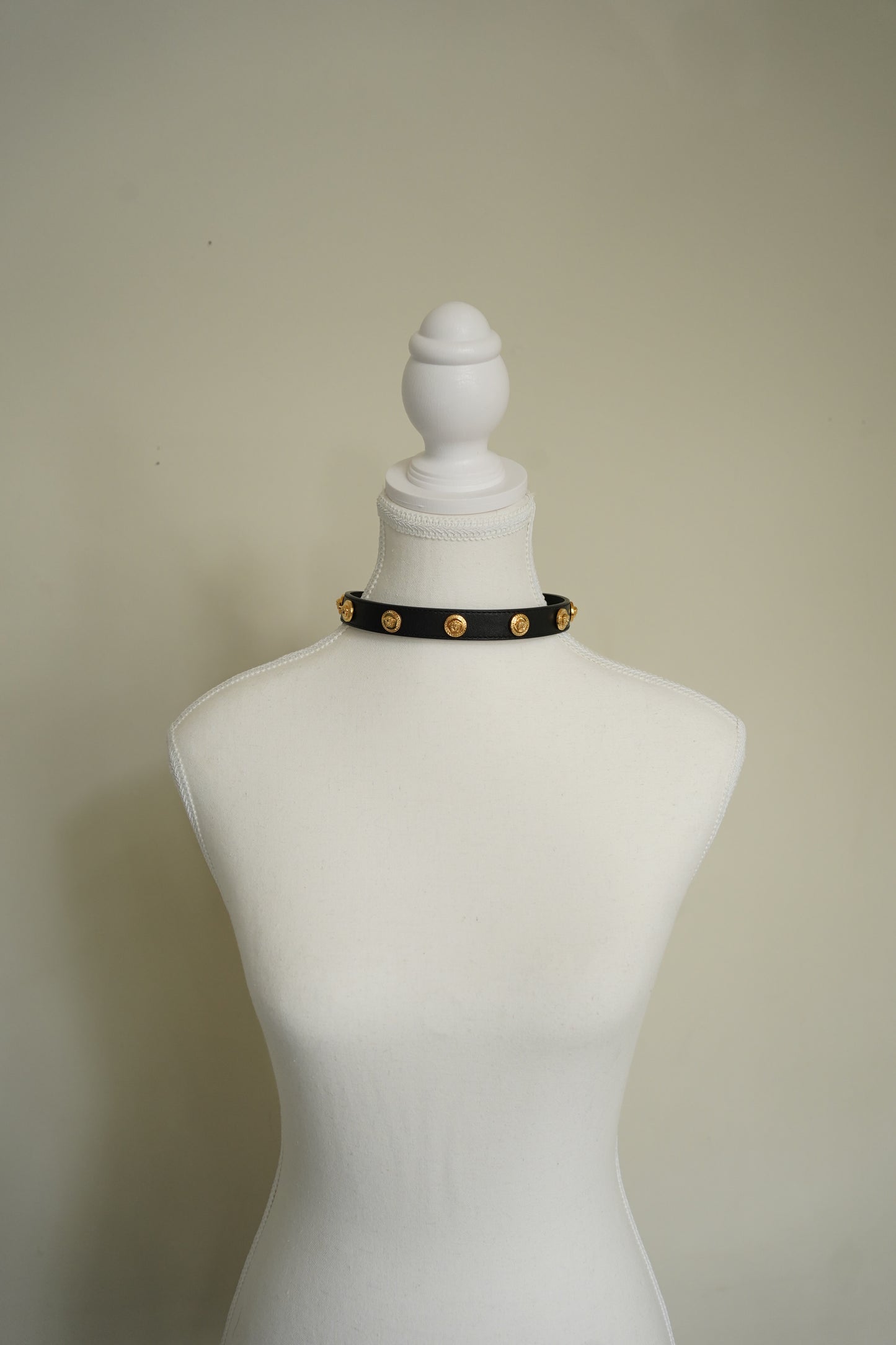 Gianni Versace Black Leather Medusa Button Choker/Bracelet
