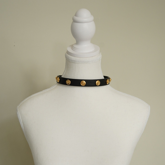 Gianni Versace Black Leather Medusa Button Choker/Bracelet
