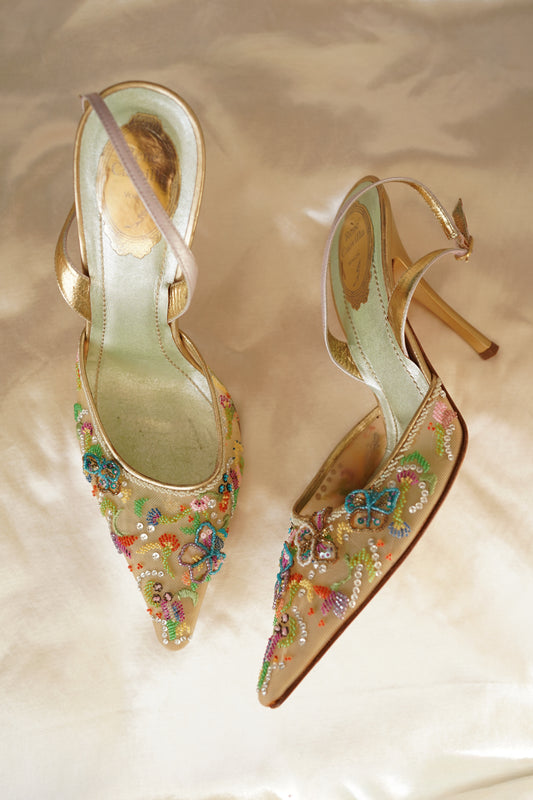 René Caovilla Vintage Beaded Butterfly Heels - Cinderella