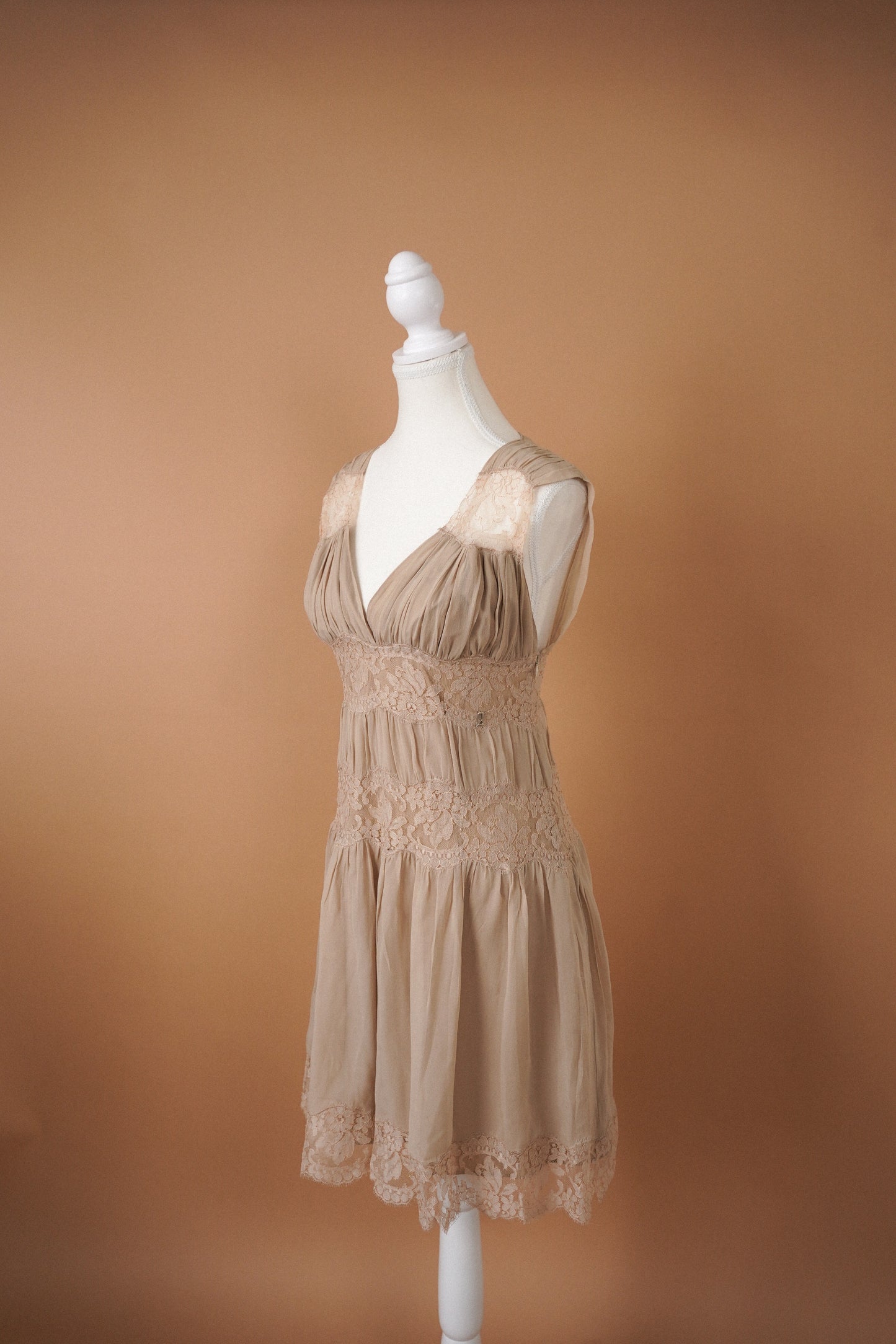 Galliano Nude Lace Mini Dress (M)