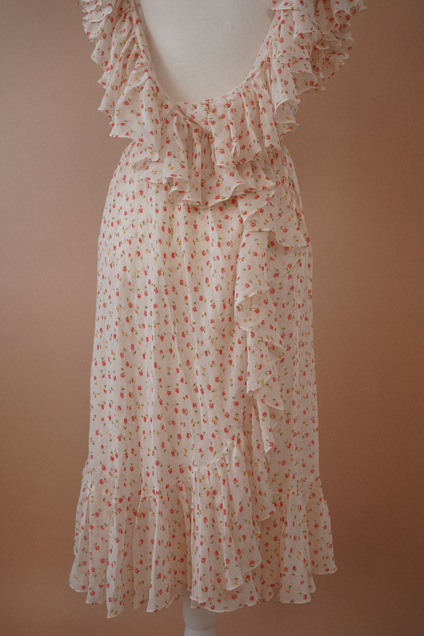 DOLCE & GABBANA Sheer Floral Ruffle Wrap Dress (S)