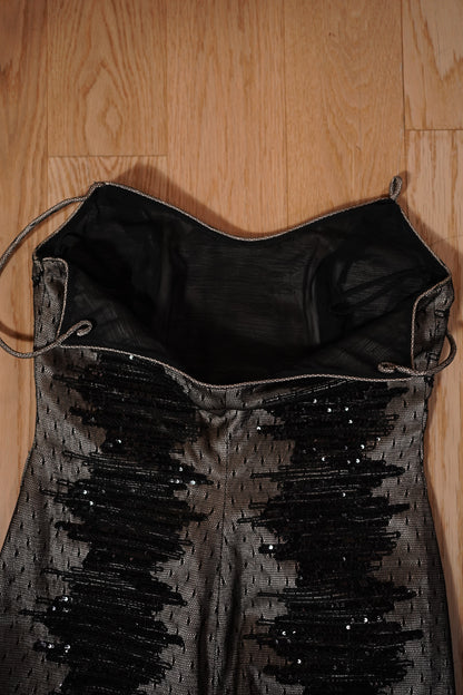 Giorgio Armani FW 1999 Runway Black Sequin Evening Gown — Interior bodice and lining laid flat