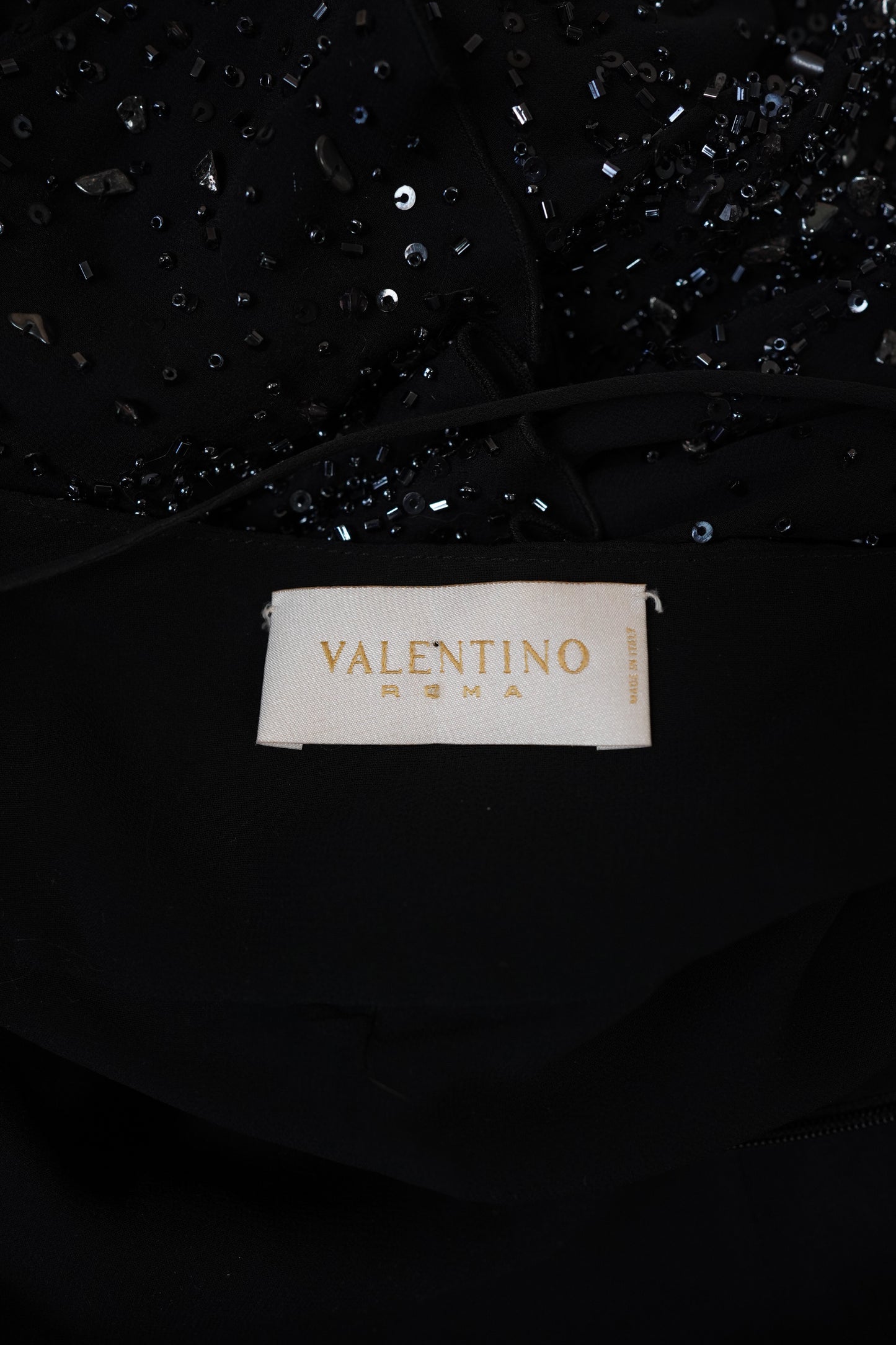 Valentino Roma Black Beaded Silk Slip Dress (M)