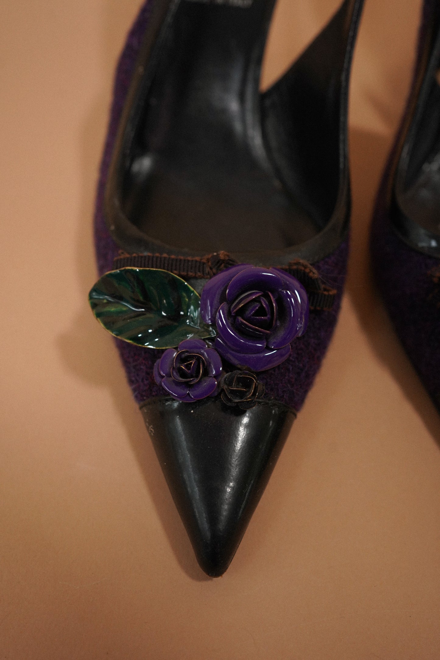 MIU MIU Floral Appliqué Tweed Slingback Heels (37)