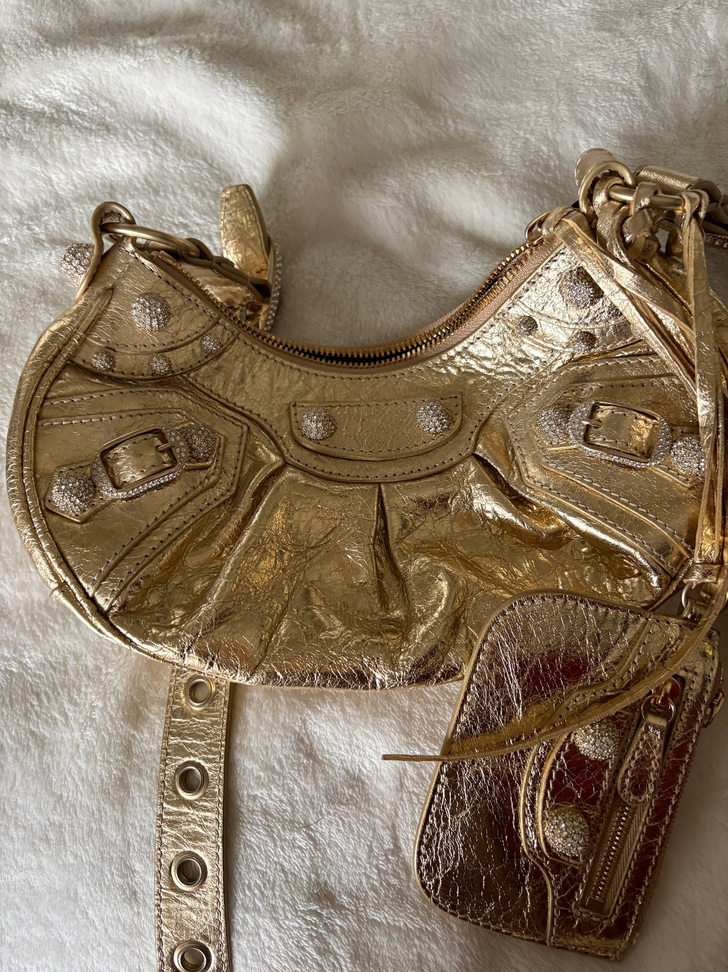 Balenciaga Le Cagole Gold Rhinestone Bag (XS)
