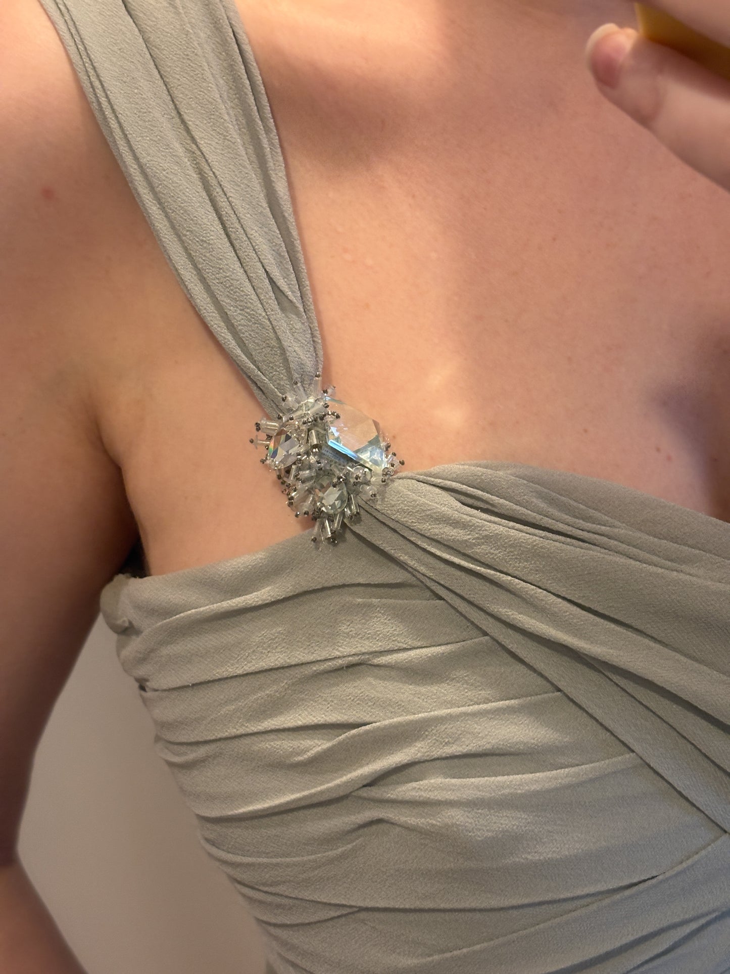 Valentino Dove Grey Silk One-Shoulder Dress (L)