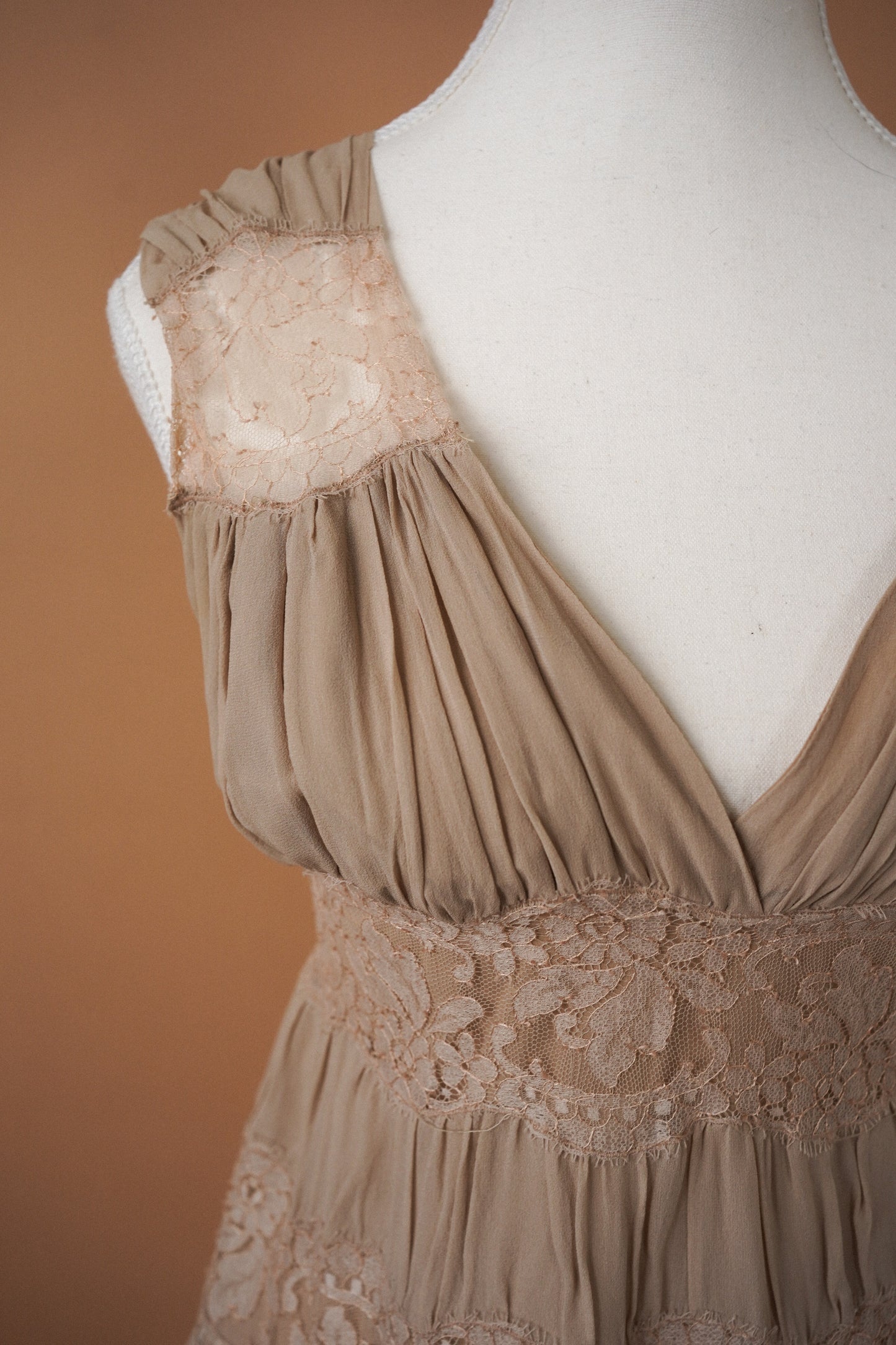 Galliano Nude Lace Mini Dress (M)