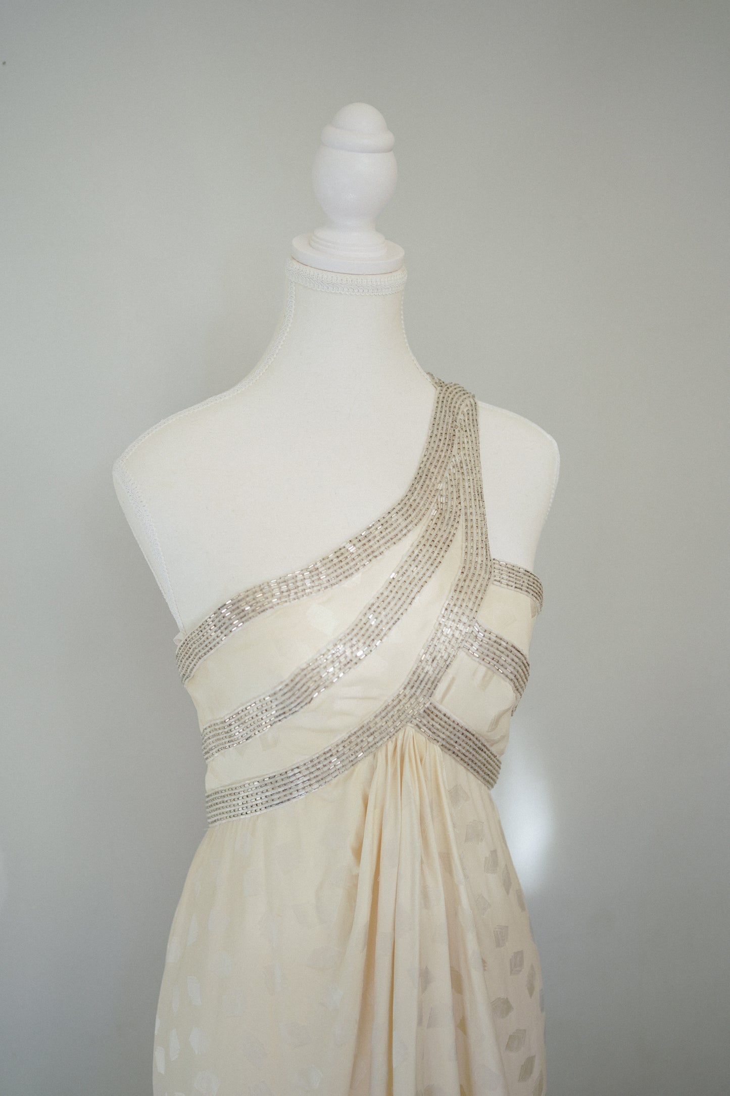 Bob Mackie Grecian Ivory Beaded Gown